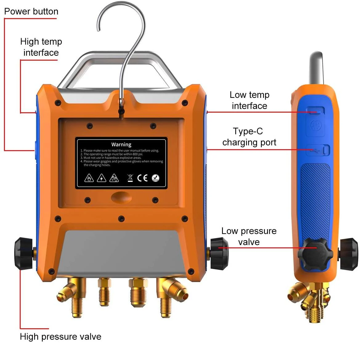 Elitech EMG-40V Intelligent 4 Valves Digital Refrigeration Heat Pump Manifold with 5” Smart Touch Screen - Image 4