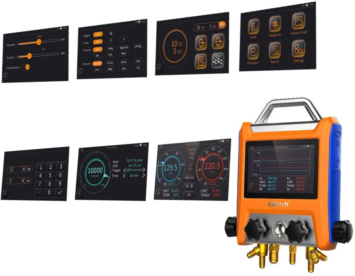 Elitech EMG-40V Intelligent 4 Valves Digital Refrigeration Heat Pump Manifold with 5” Smart Touch Screen - Image 5