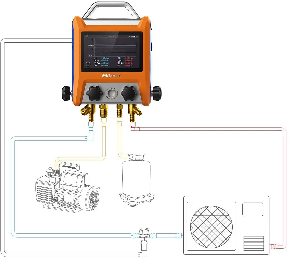 Elitech EMG-40V Intelligent 4 Valves Digital Refrigeration Heat Pump Manifold with 5” Smart Touch Screen - Image 6
