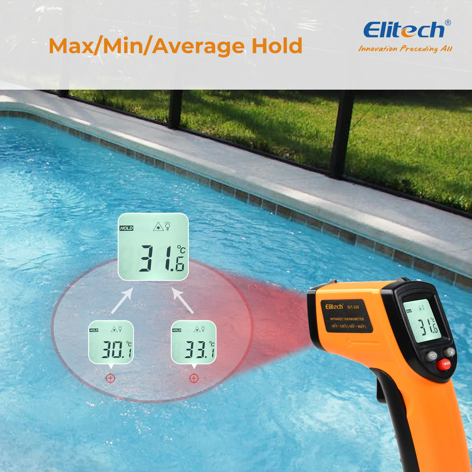 Elitech DIT-220 Infrared Thermometer – High-Precision, Non-Contact Temperature Gun with Laser Targeting, Adjustable Emissivity, and Self-Calibration - Image 4