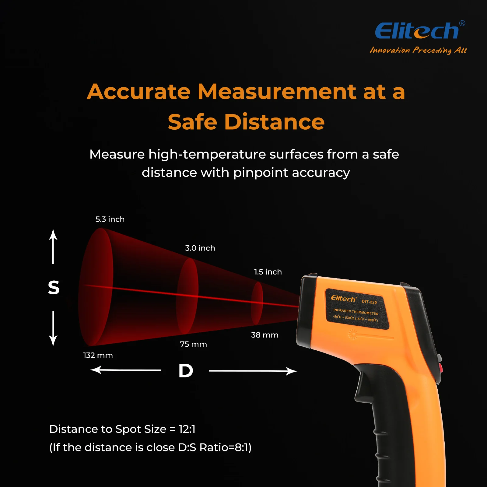 Elitech DIT-220 Infrared Thermometer – High-Precision, Non-Contact Temperature Gun with Laser Targeting, Adjustable Emissivity, and Self-Calibration - Image 5