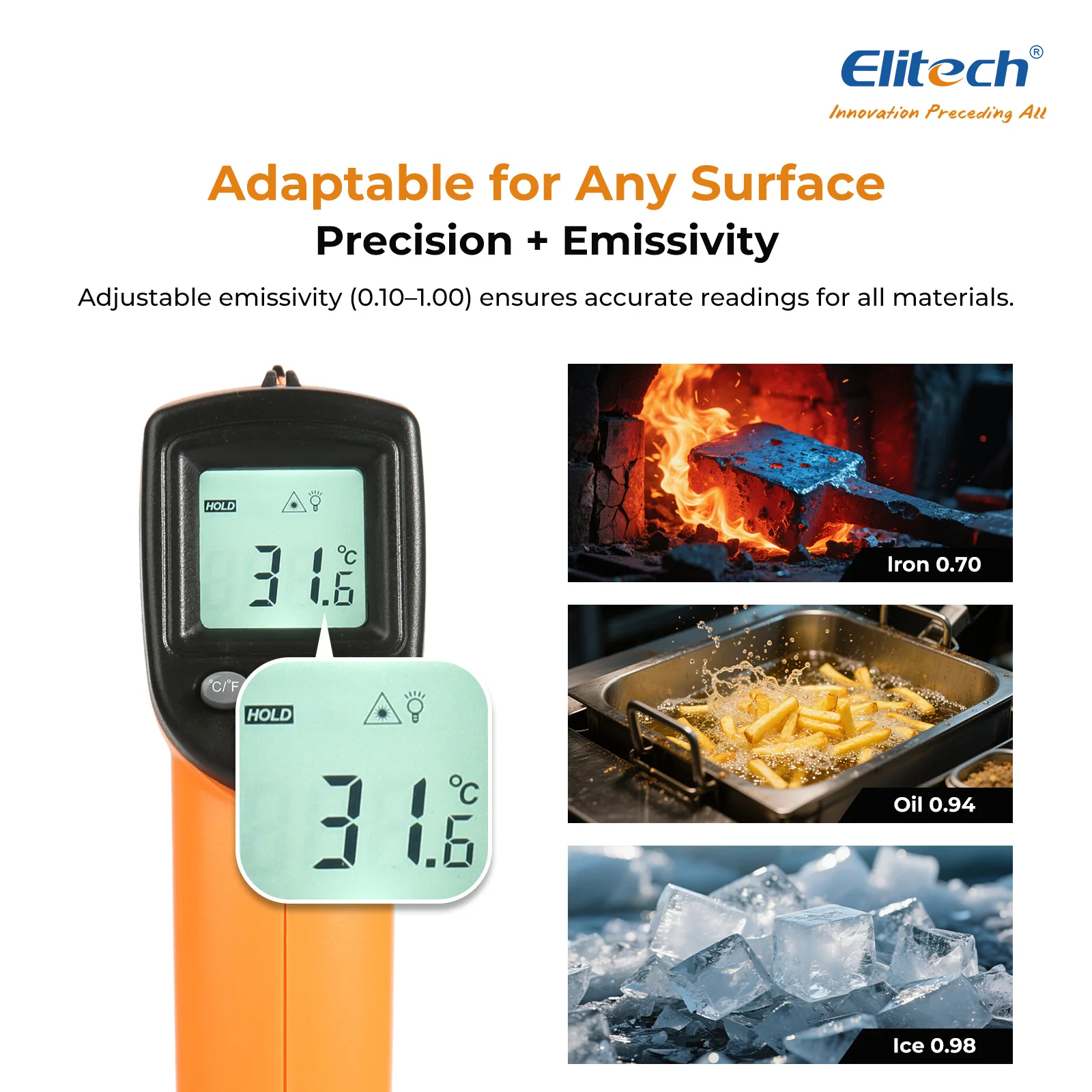 Elitech DIT-220 Infrared Thermometer – High-Precision, Non-Contact Temperature Gun with Laser Targeting, Adjustable Emissivity, and Self-Calibration - Image 6