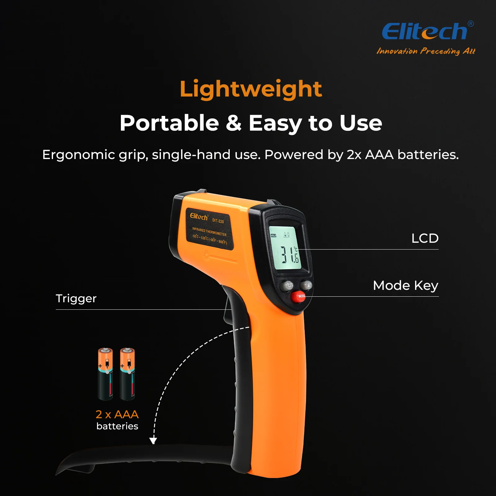 Elitech DIT-220 Infrared Thermometer – High-Precision, Non-Contact Temperature Gun with Laser Targeting, Adjustable Emissivity, and Self-Calibration - Image 7