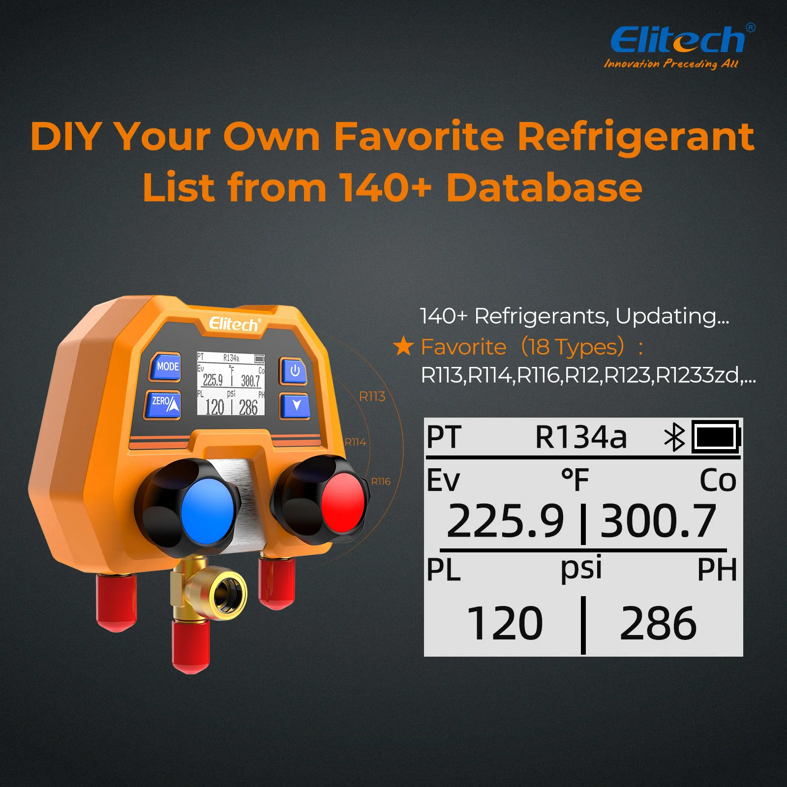 Elitech DMG-2SE Digital Manifold Gauge for HVAC, Refrigeration & AC Systems – Pressure & Temperature Measurement, LCD Display - Image 5