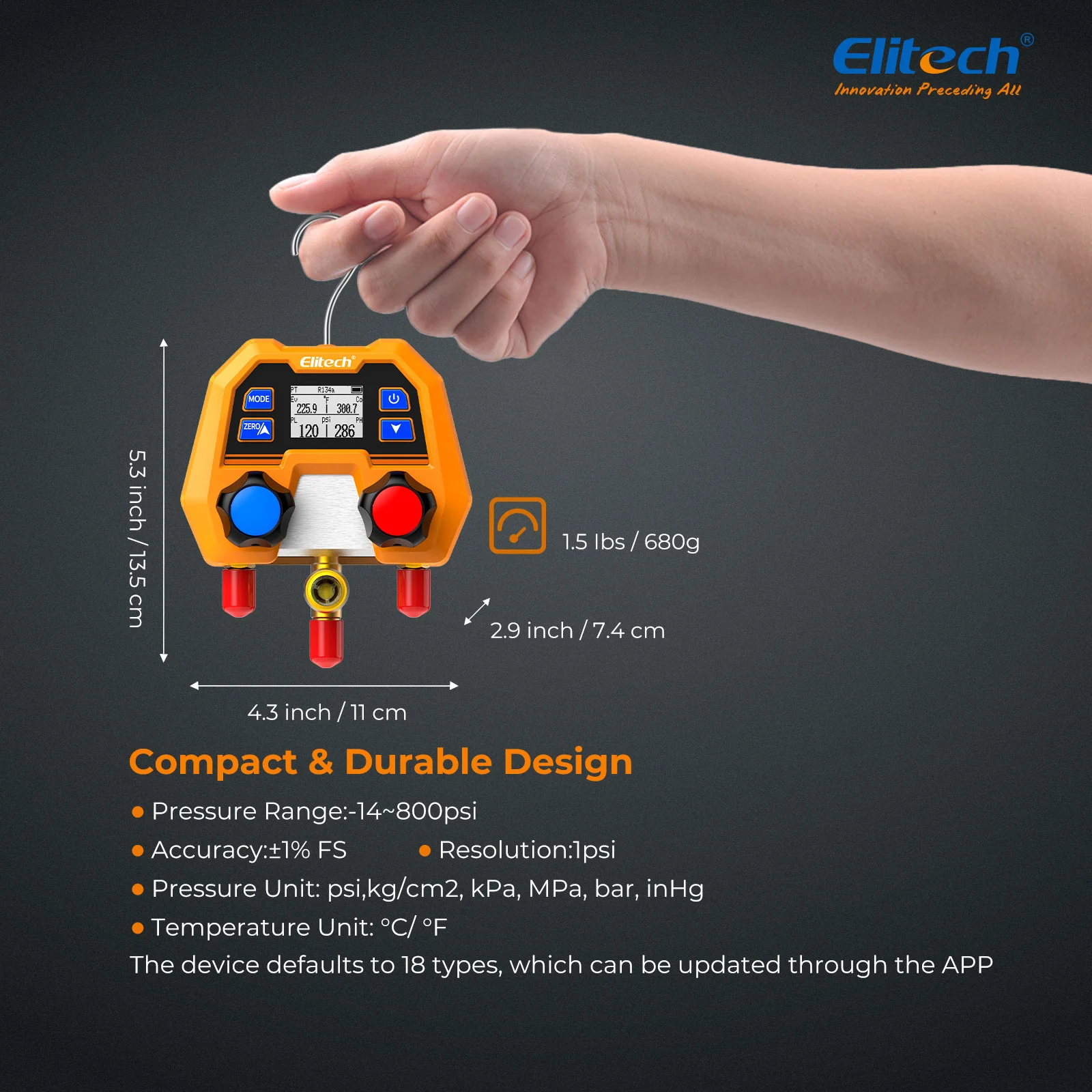 Elitech DMG-2SE Digital Manifold Gauge for HVAC, Refrigeration & AC Systems – Pressure & Temperature Measurement, LCD Display - Image 6