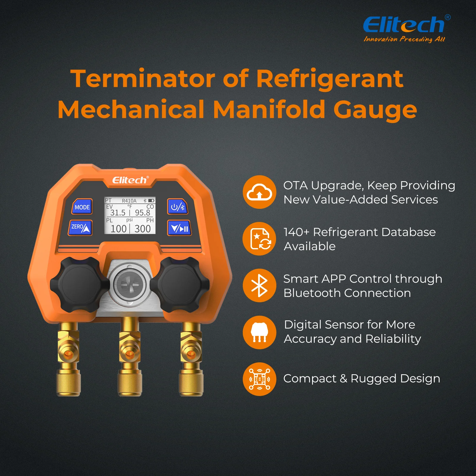 Elitech DMG-4B Digital Manifold Gauge App Control AC Heat Pump Gauges - Image 3