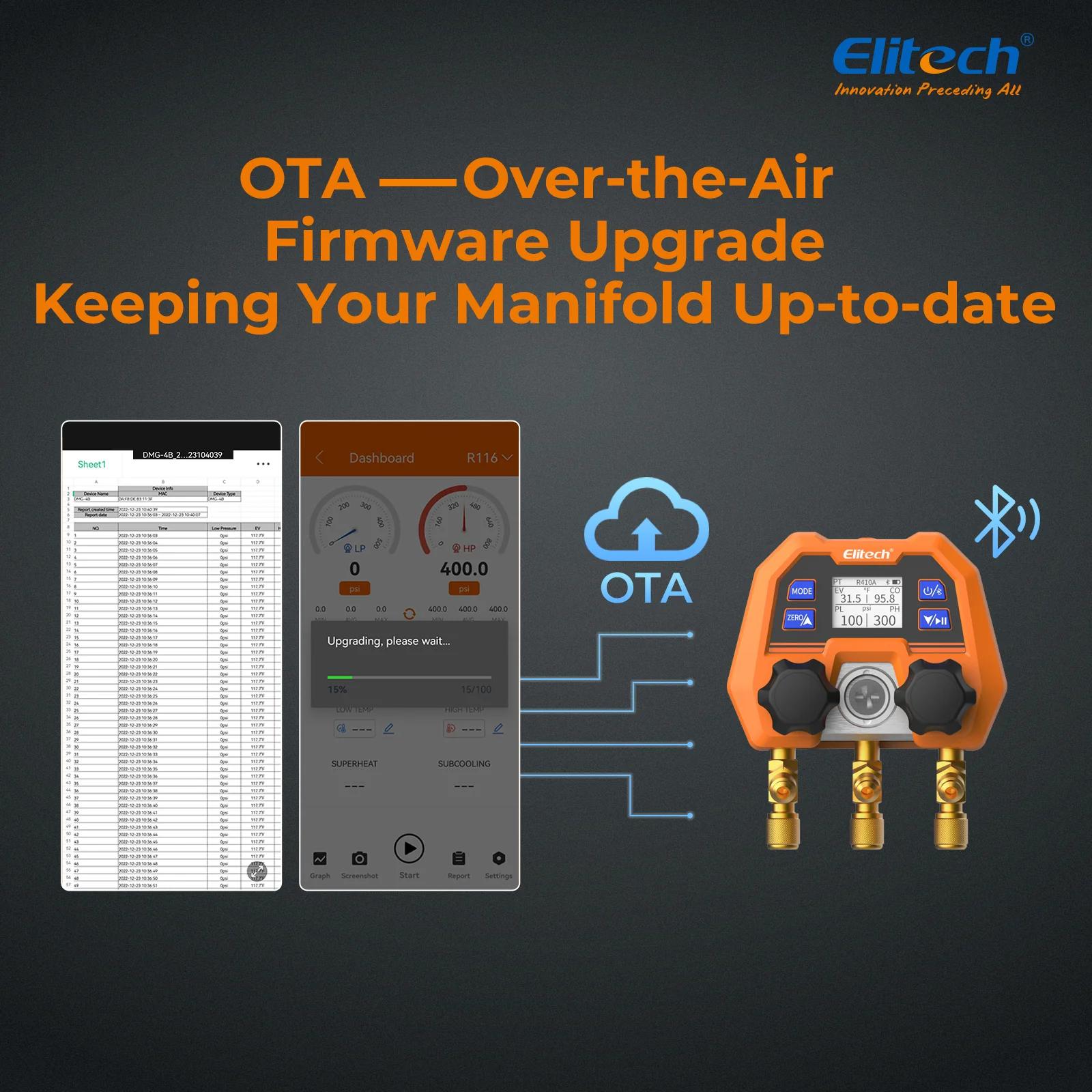 Elitech DMG-4B Digital Manifold Gauge App Control AC Heat Pump Gauges - Image 4