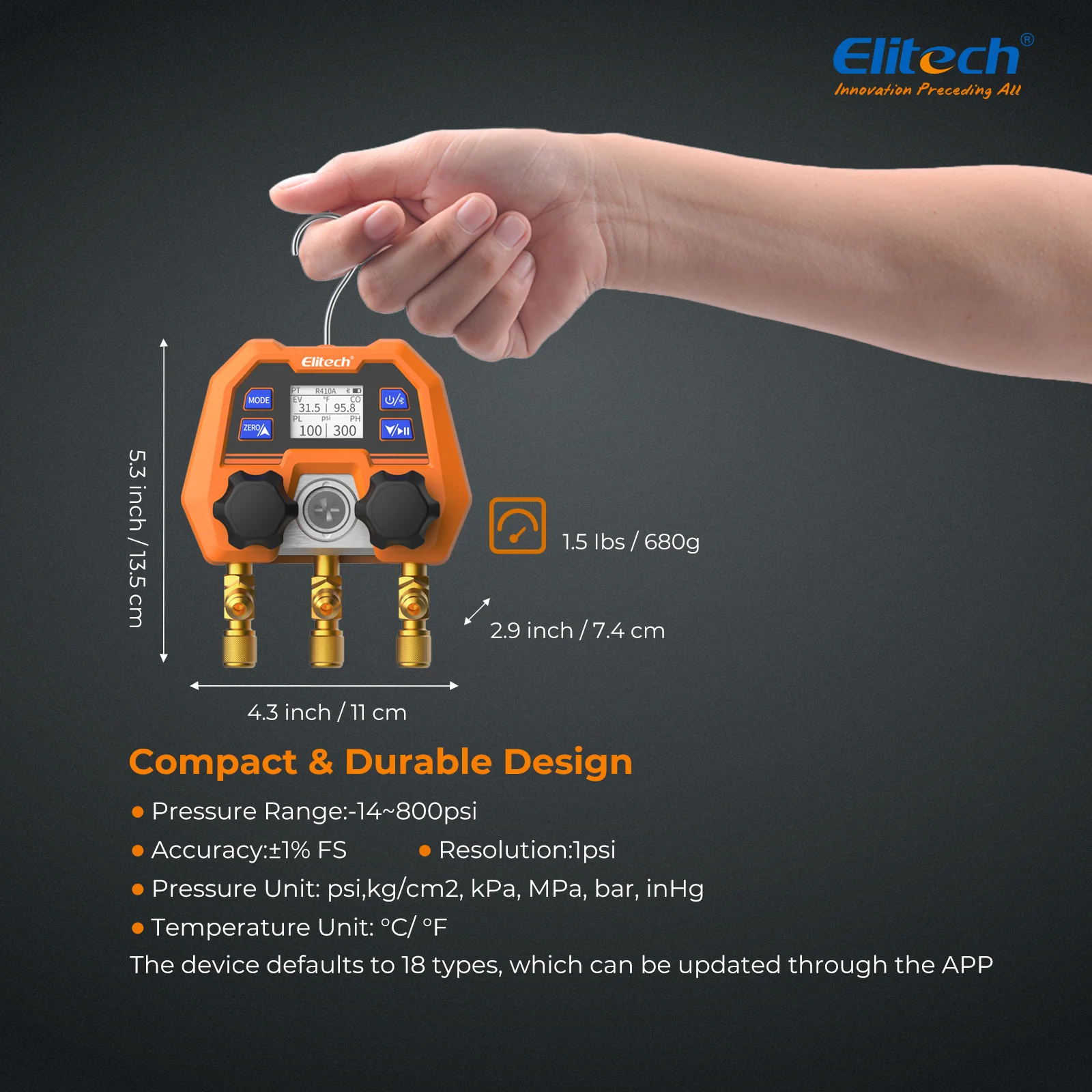Elitech DMG-4B Digital Manifold Gauge App Control AC Heat Pump Gauges - Image 7