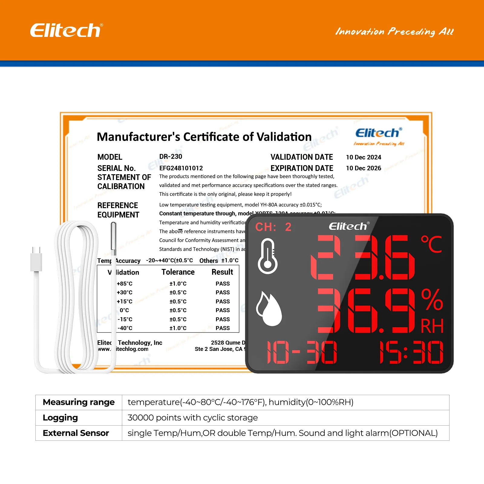 Elitech DR-230 Bluetooth Data Logger High Accuracy Digital Hygrometer Thermometer 30000 Points - Image 6