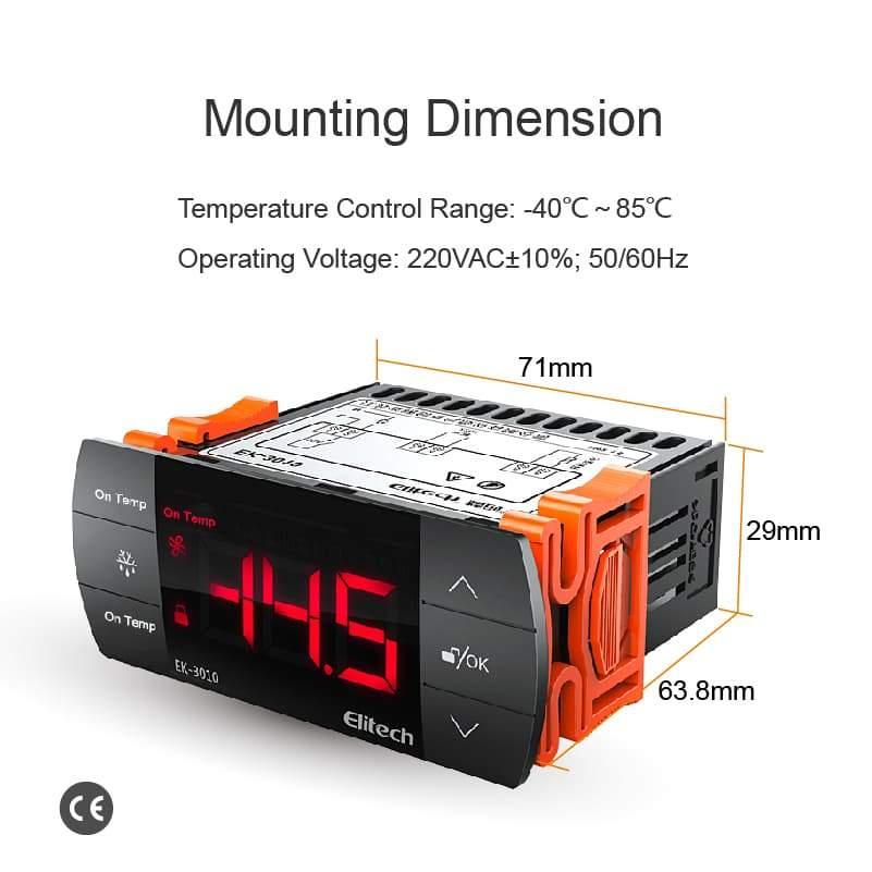 Elitech EK-3010 Digital Temperature Controller, One-way Control Output Heating or Cooling Mode, Touch Key With Temperature Probe Sensor - Image 7