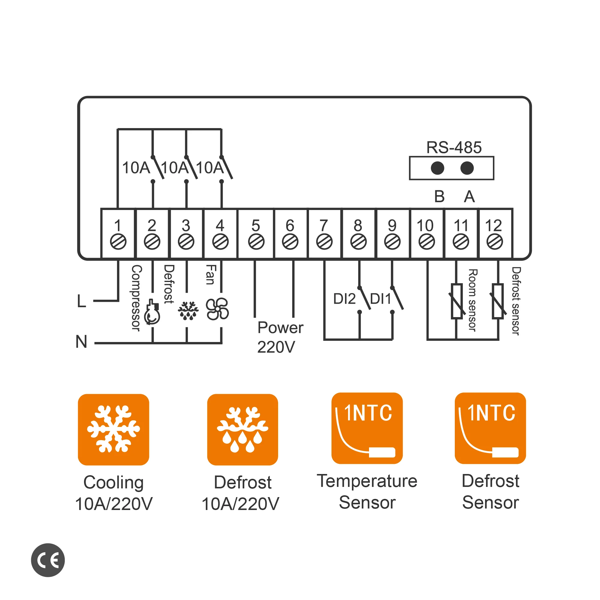 Elitech EK-3030E Digital Temperature Controller Cooling Defrosting and Fan Control Outputs With Temperature and Defrosting Probe Sensor, RS-485 Interface, Touch Key - Image 4