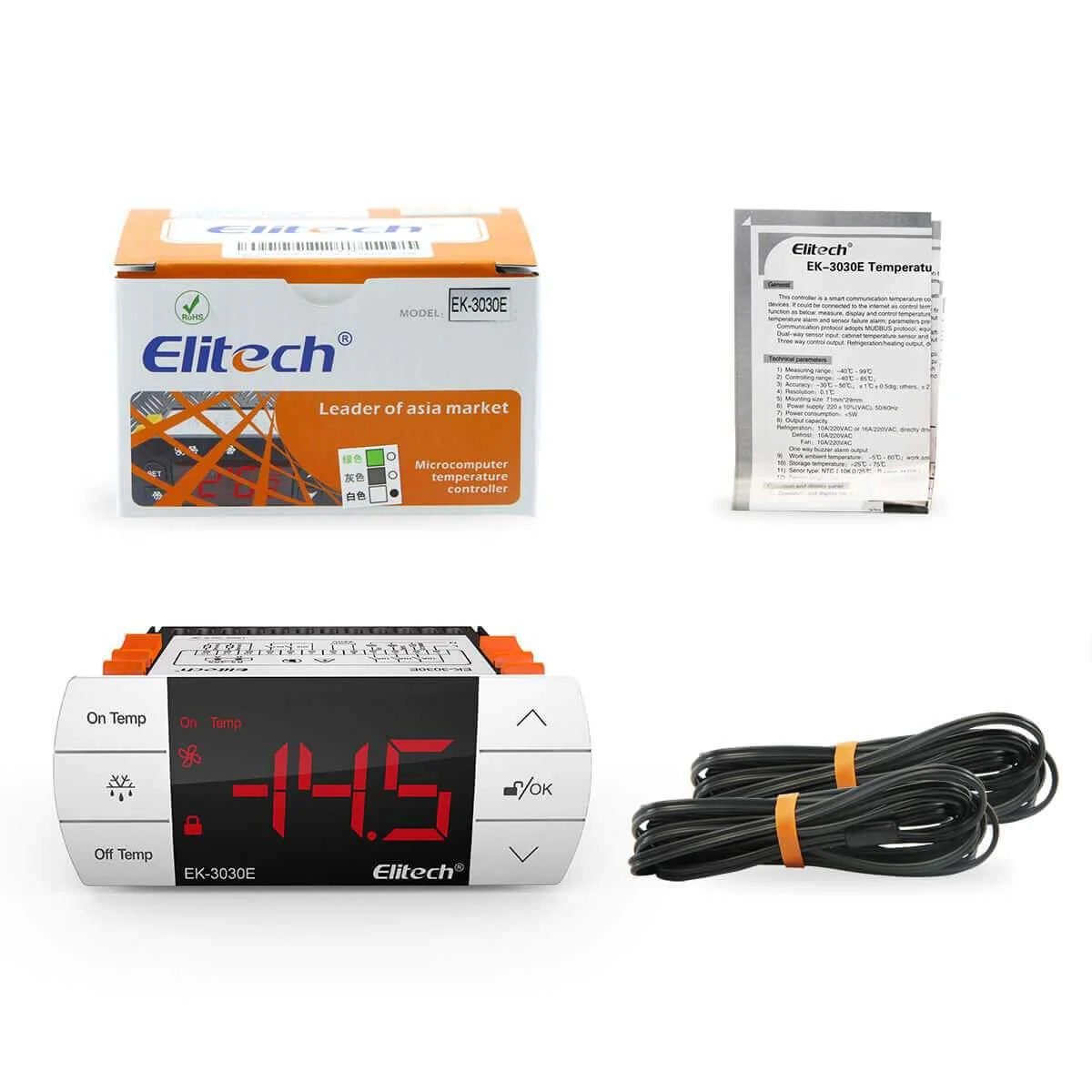 Elitech EK-3030E Digital Temperature Controller Cooling Defrosting and Fan Control Outputs With Temperature and Defrosting Probe Sensor, RS-485 Interface, Touch Key - Image 6