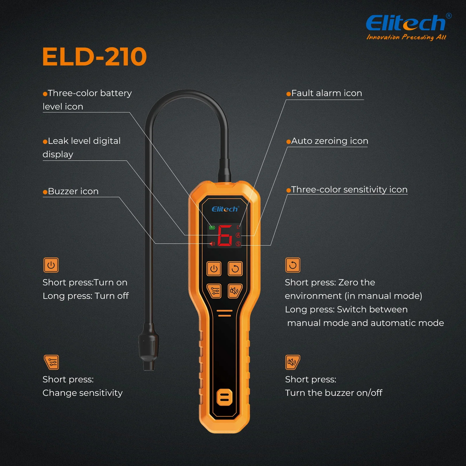Elitech ELD-210 Heated Diode Portable Semiconductor Refrigerant Leak Detector - High Sensitivity, Dual Alarm, Ergonomic Design for Quick & Accurate Leak Detection - Image 6