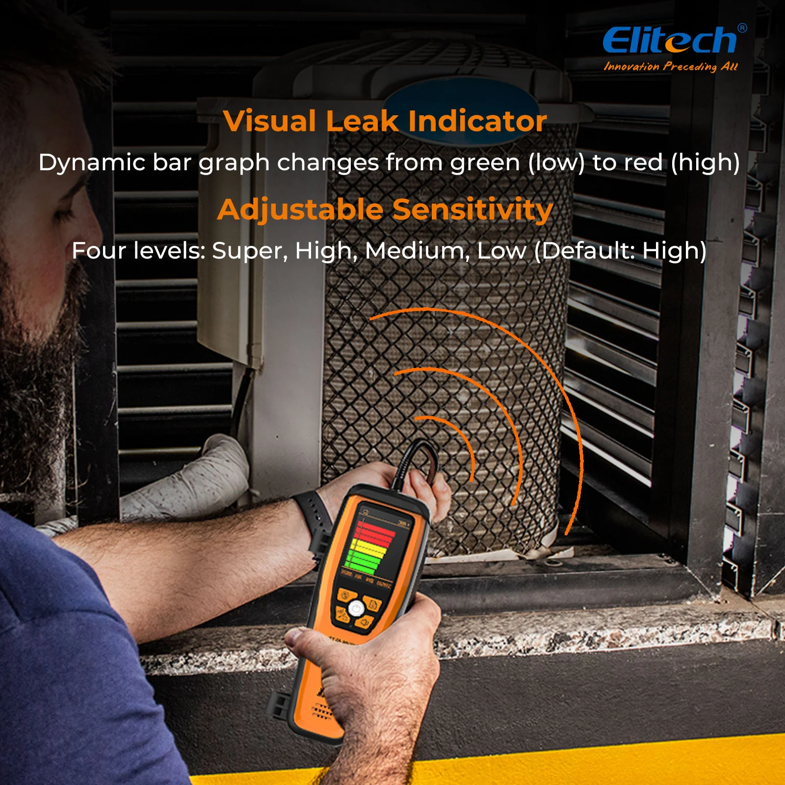 Elitech  ILD-200 MAX Infrared Refrigerant Leak Detector High-Precision HVAC/R Leak Detection, 10-Year Sensor Lifetime, 1g/a Ultra-Low Detection, 4 Sensitivity Levels, Rechargeable Battery, TFT Display & Sound Alarm - Image 4