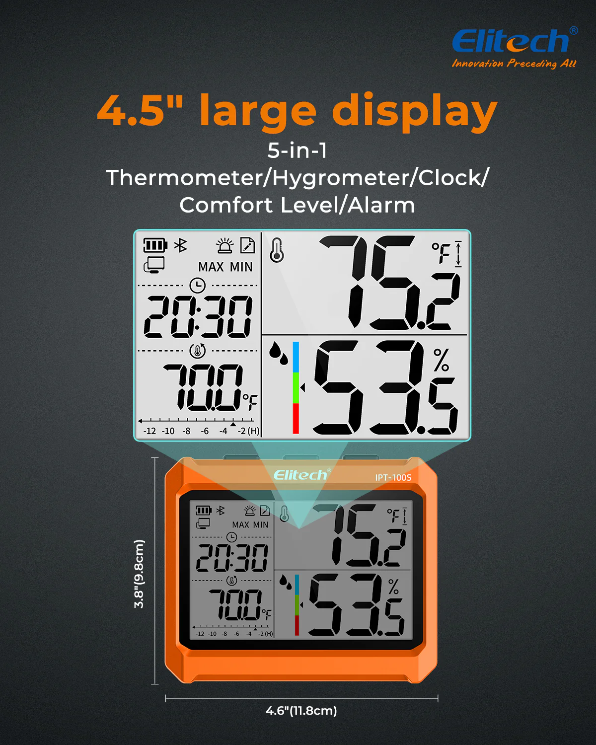Elitech IPT-100S Digital Thermometer Hygrometer, Refrigerator Thermometer with External Temperature Probe, Free Data Storage Export, 5000 Points - Image 8