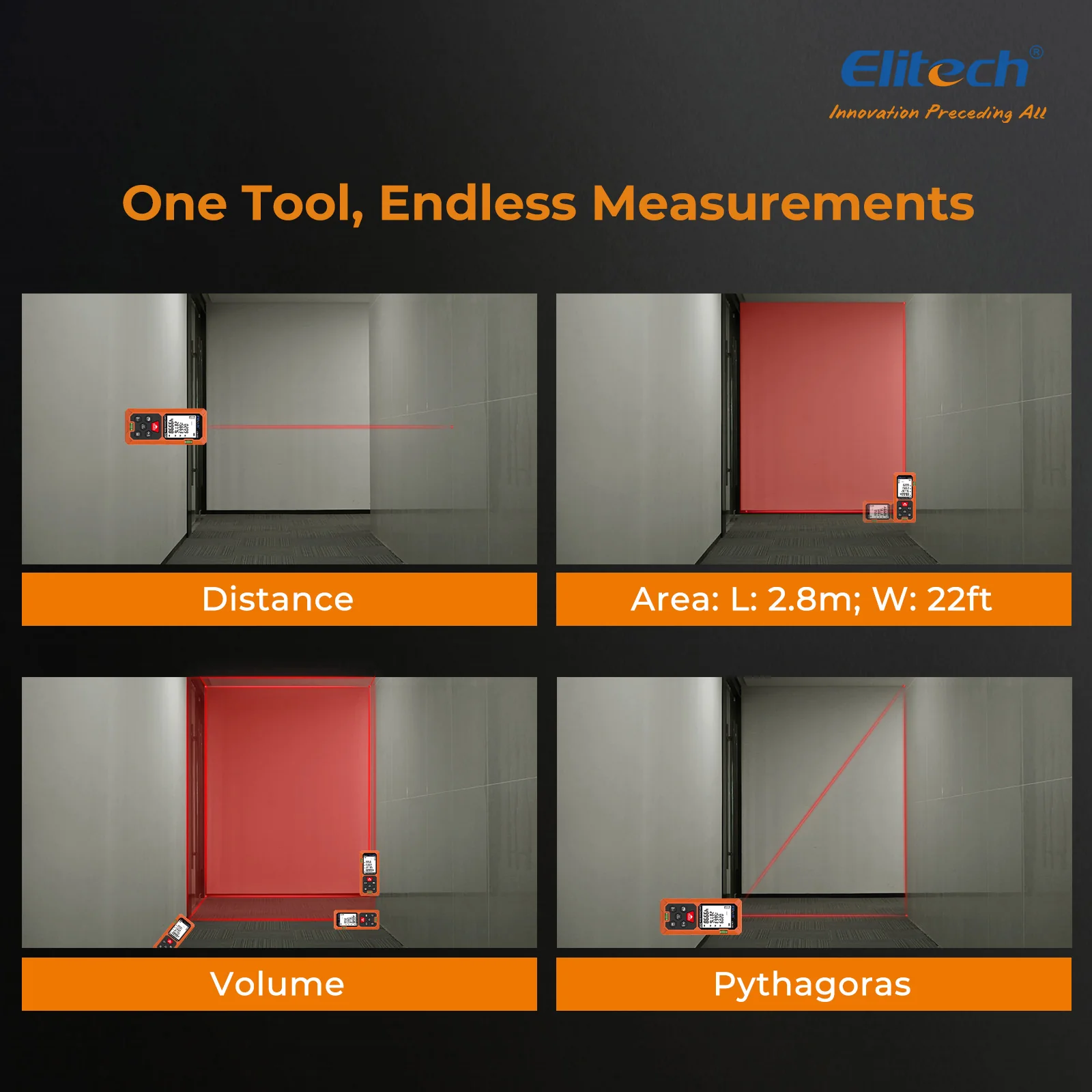 Elitech LDM-50D Laser Distance Meter 165ft, Digital Measure Tool with Area/Volume/Pythagoras Mode, Backlit LCD, 99 Data Records, ±2mm Accuracy, Ft/In/M Unit Switch, Ideal for Home DIY & Interior Design - Image 3