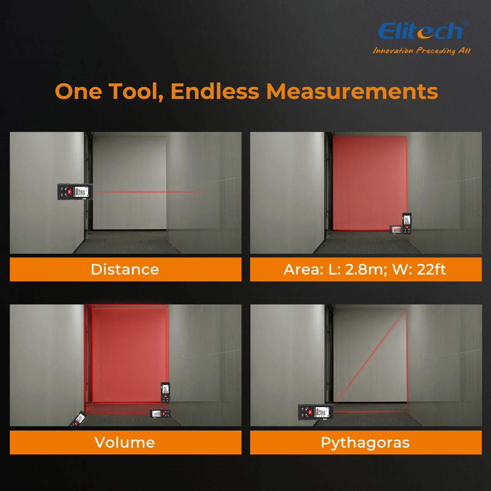 Elitech  LDM-50S Laser Distance Meter, 165ft Digital Measure Tool ±2mm Accuracy, Area/Volume/Pythagoras Modes, Backlit LCD, 99 Records, Unit Switch – for Home & DIY - Image 3