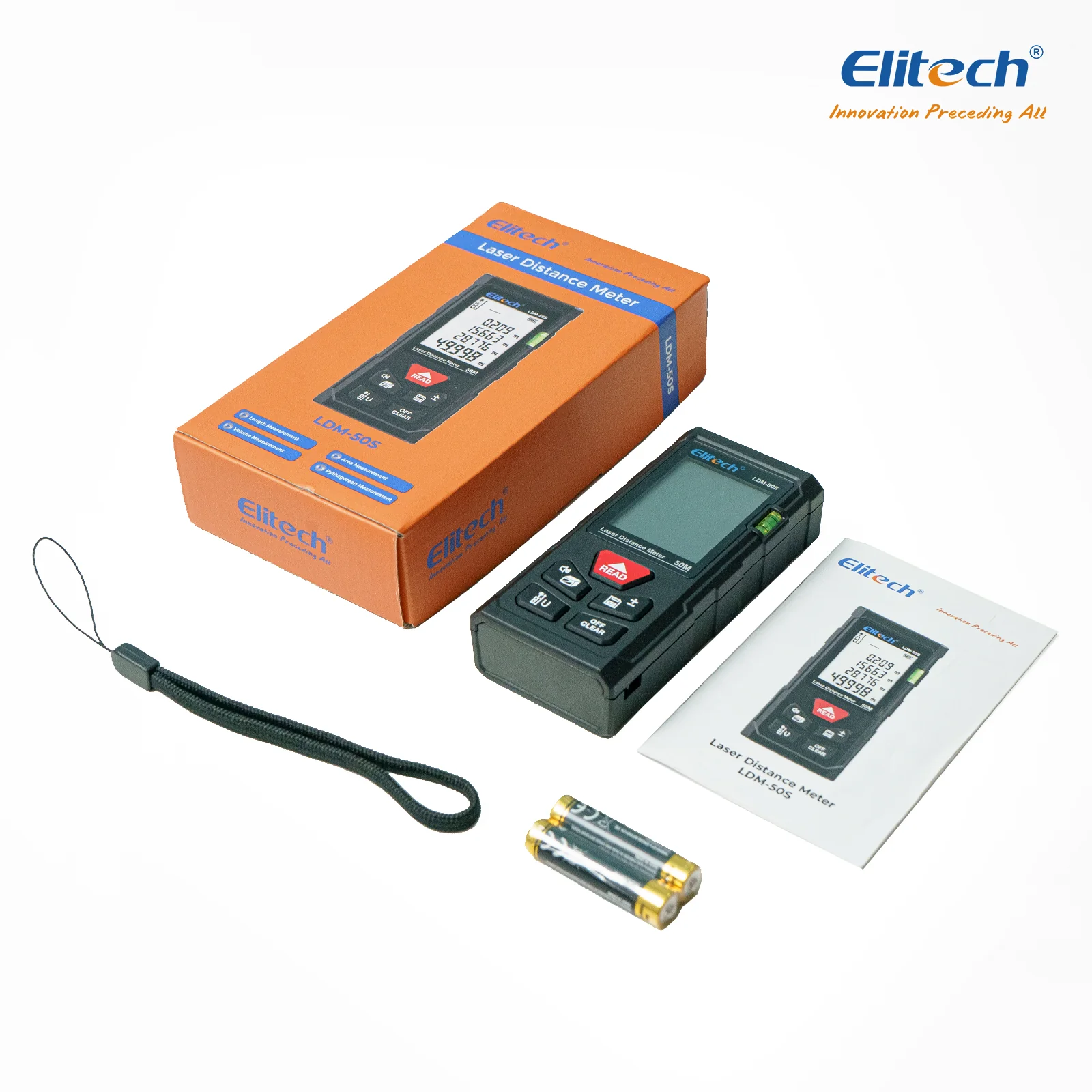 Elitech  LDM-50S Laser Distance Meter, 165ft Digital Measure Tool ±2mm Accuracy, Area/Volume/Pythagoras Modes, Backlit LCD, 99 Records, Unit Switch – for Home & DIY - Image 6