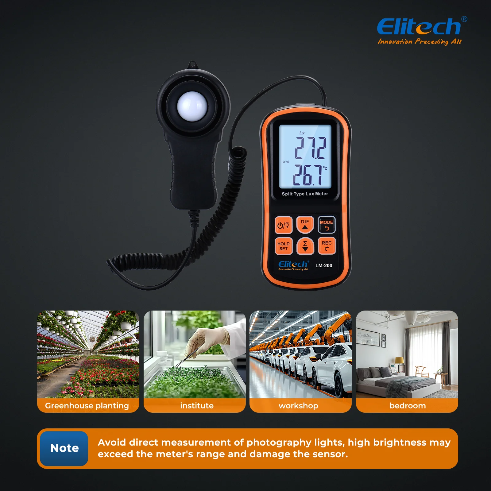 Elitech LM-200 Light Meter Digital Illuminance Meter Handheld Ambient Temperature Measurer Range up to 200,000 Lux, Ambient Temperature - Image 10