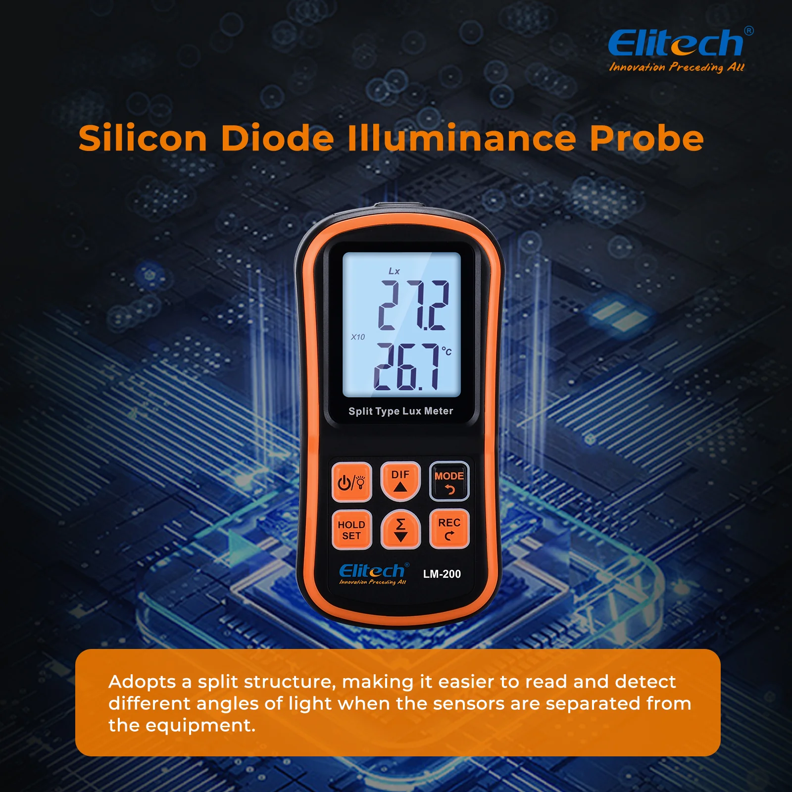 Elitech LM-200 Light Meter Digital Illuminance Meter Handheld Ambient Temperature Measurer Range up to 200,000 Lux, Ambient Temperature - Image 3