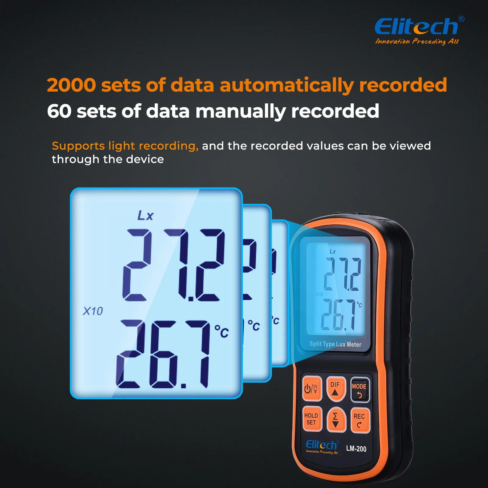Elitech LM-200 Light Meter Digital Illuminance Meter Handheld Ambient Temperature Measurer Range up to 200,000 Lux, Ambient Temperature - Image 4