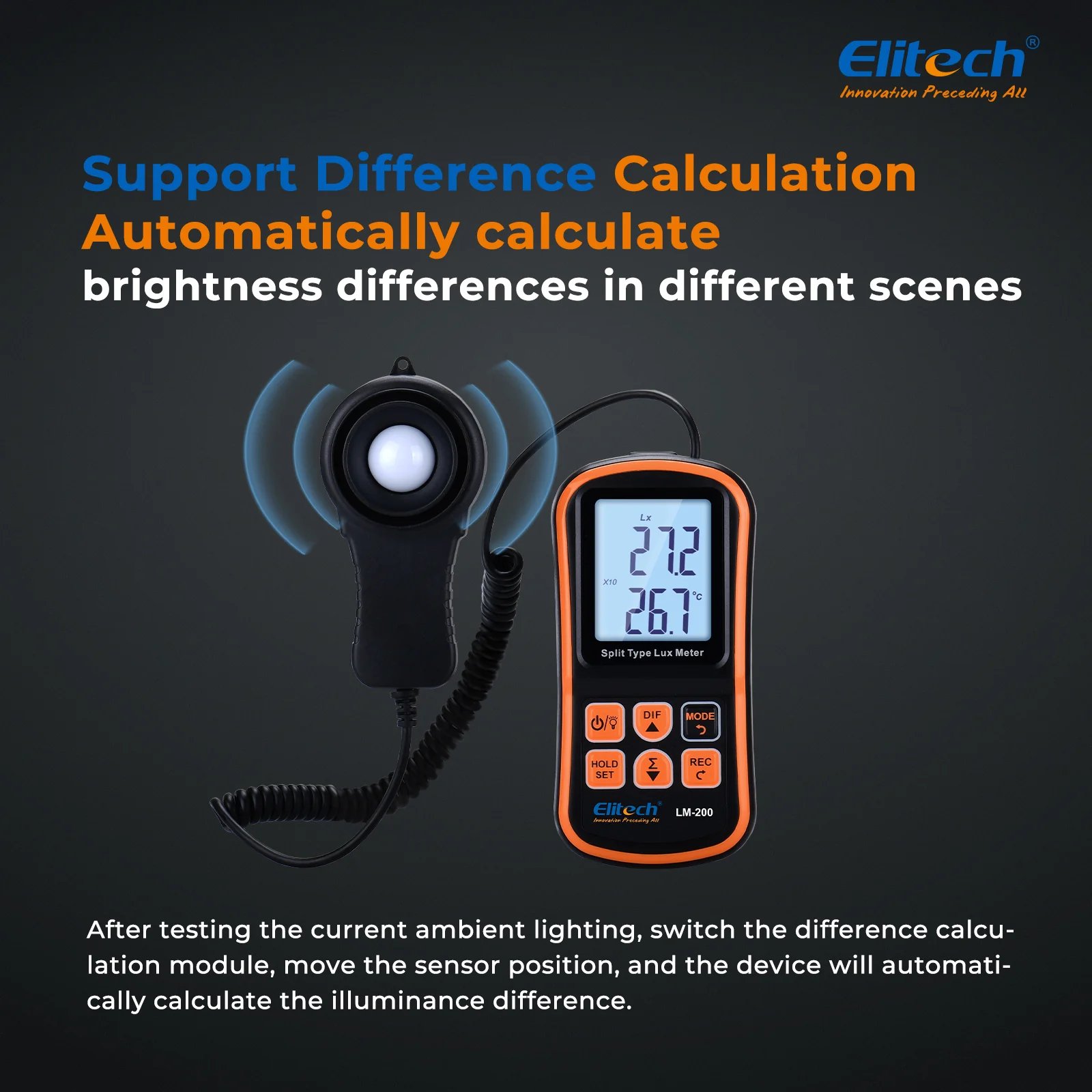 Elitech LM-200 Light Meter Digital Illuminance Meter Handheld Ambient Temperature Measurer Range up to 200,000 Lux, Ambient Temperature - Image 6