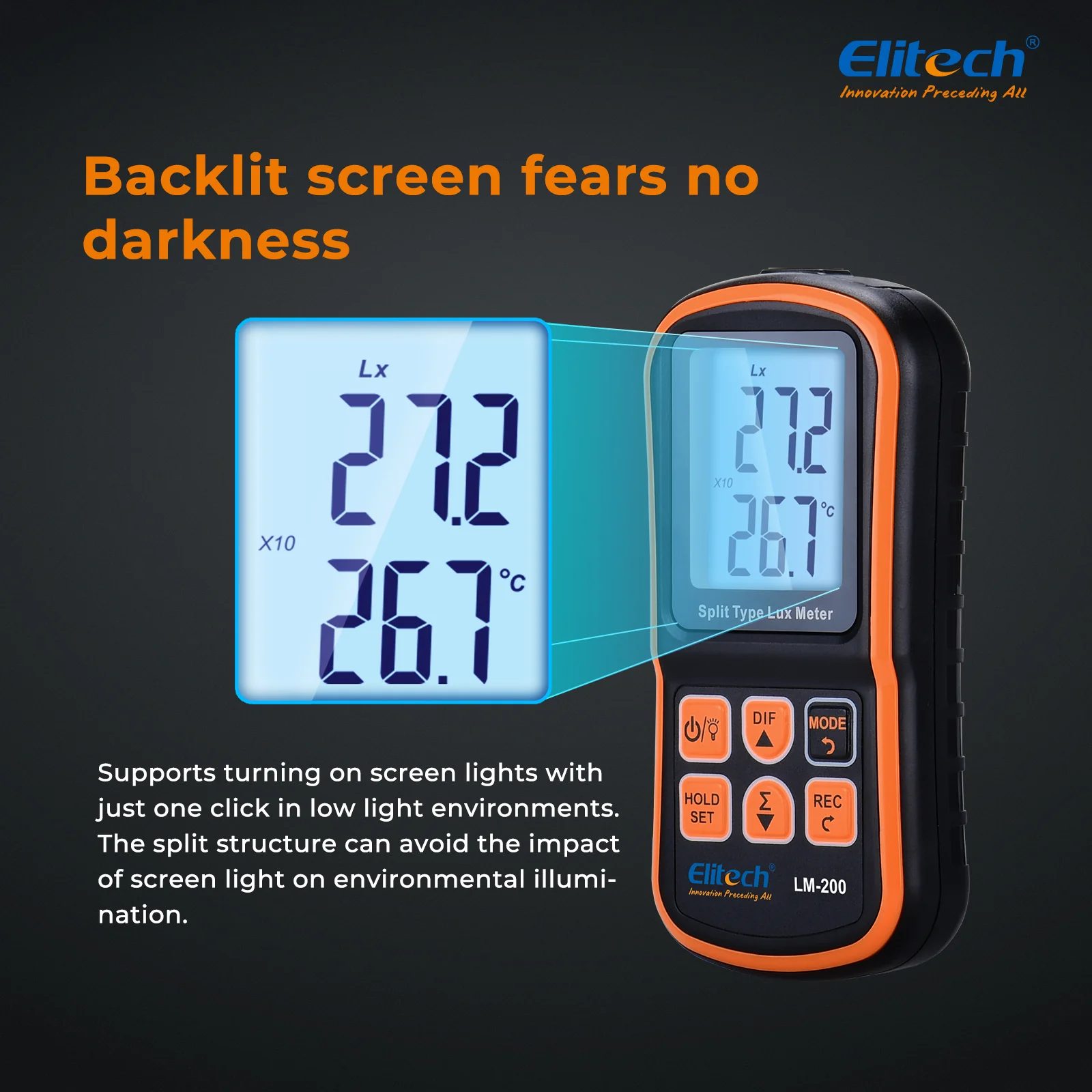 Elitech LM-200 Light Meter Digital Illuminance Meter Handheld Ambient Temperature Measurer Range up to 200,000 Lux, Ambient Temperature - Image 8