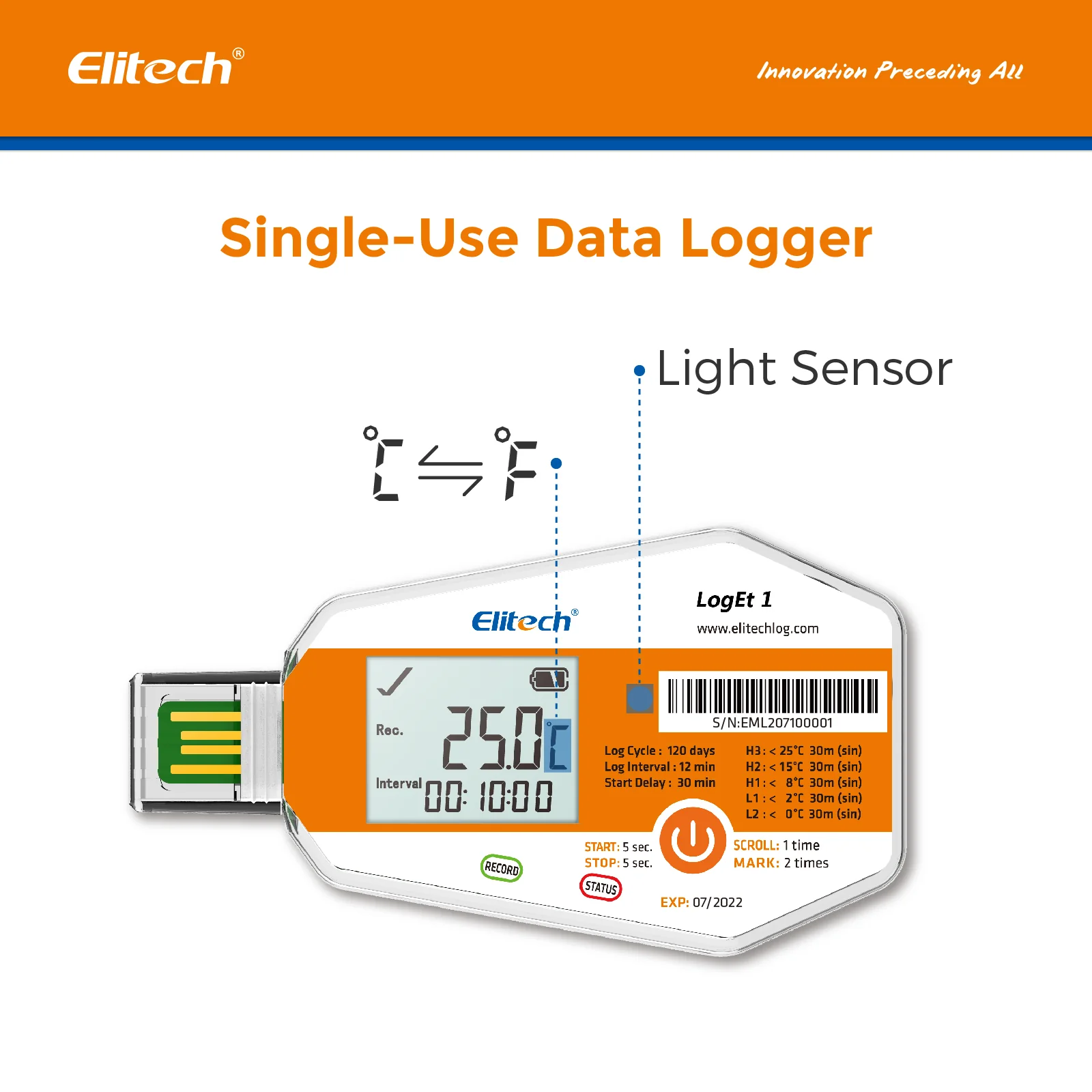 Elitech LogEt-1 Single Use Temperature Data Logger, Vaccine and Pharmaceutical Data Logger, Disposable Temperature Recorder for Vaccine and Pharmaceutical - Image 3