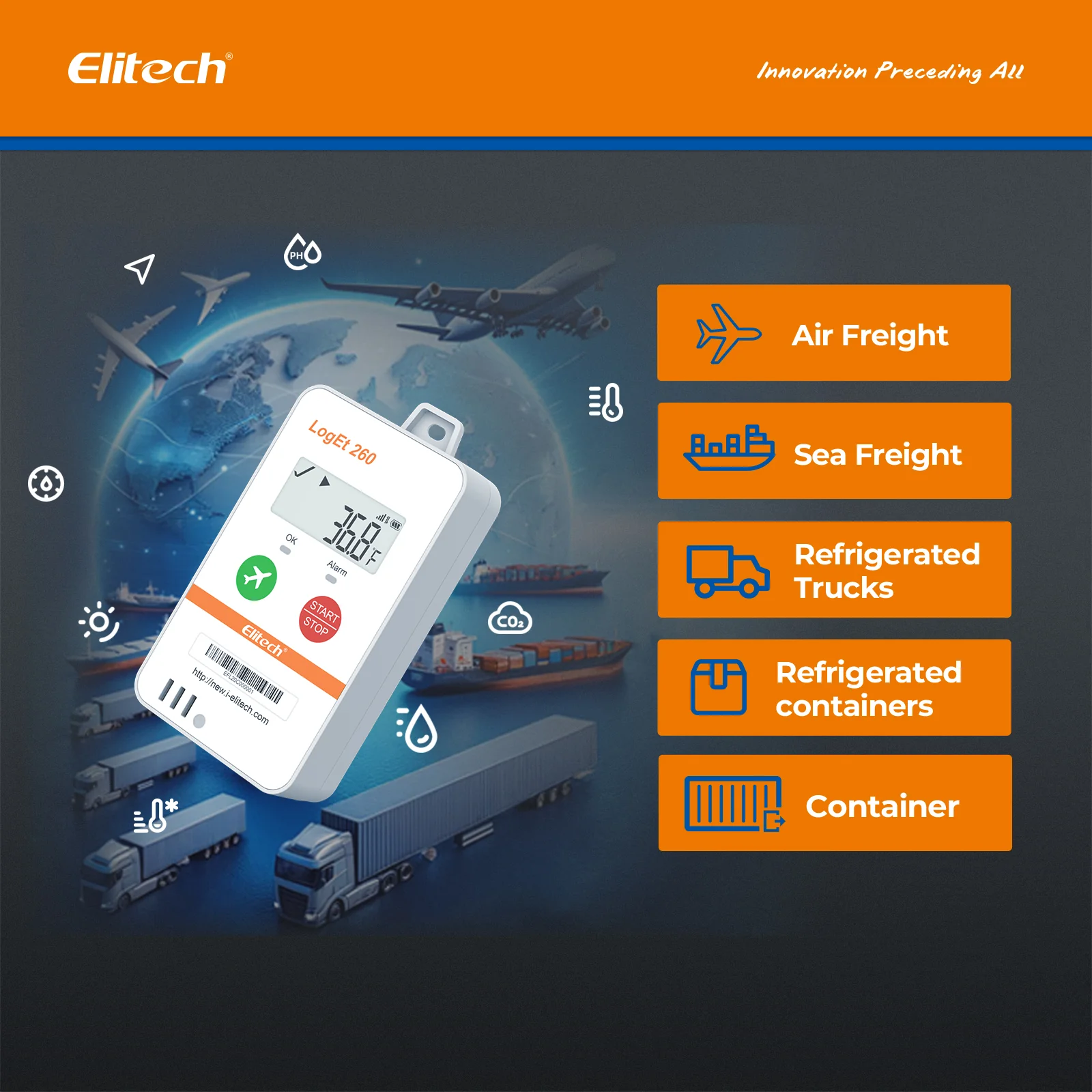 Elitech Loget 260-THE 4G Reusable Real-time Temperature & Humidity Data Logger with External Probe, Light/Shock/Location, Built-in SIM Card, 100000 Points - Image 3