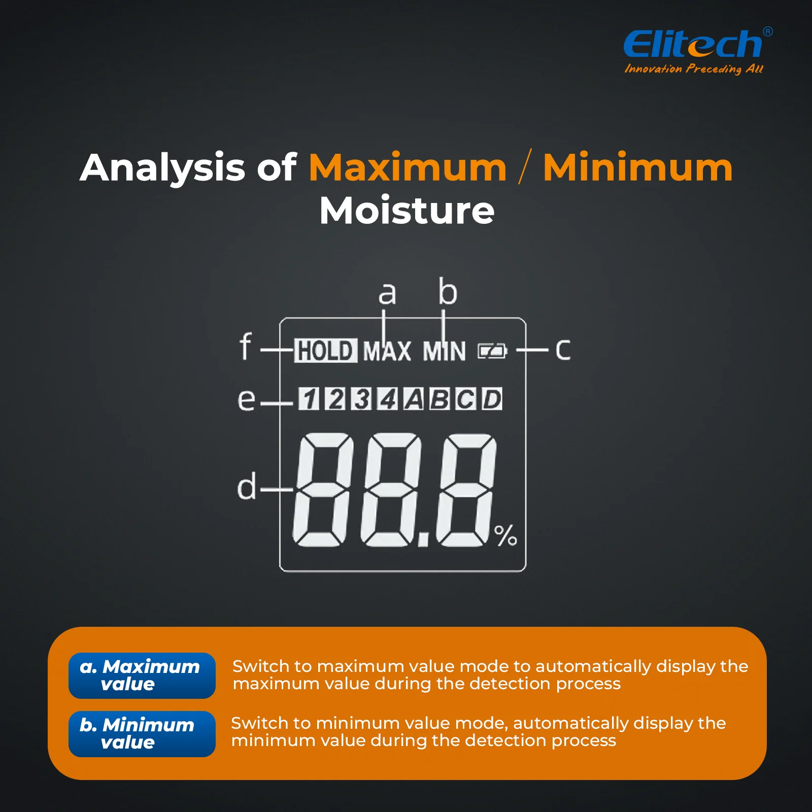 Elitech MOT-270W Digital Moisture Meter, Water Leak-Detector, Moisture Tester, Pin Type, Backlit LCD Display - Image 4