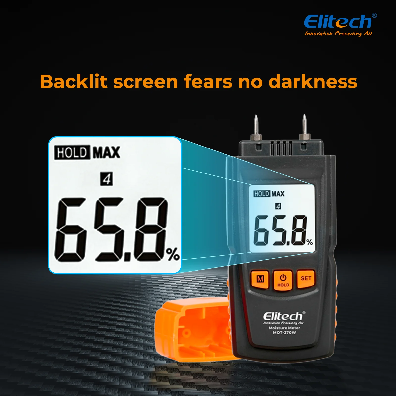 Elitech MOT-270W Digital Moisture Meter, Water Leak-Detector, Moisture Tester, Pin Type, Backlit LCD Display - Image 5