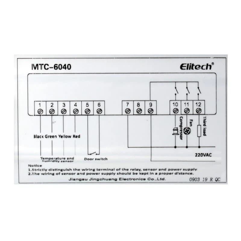 Elitech MTC-6040 Temperature and Humidity Controller with Cooling, Fan, Humidity/ Lighting/ Alarm Control Output - Image 3