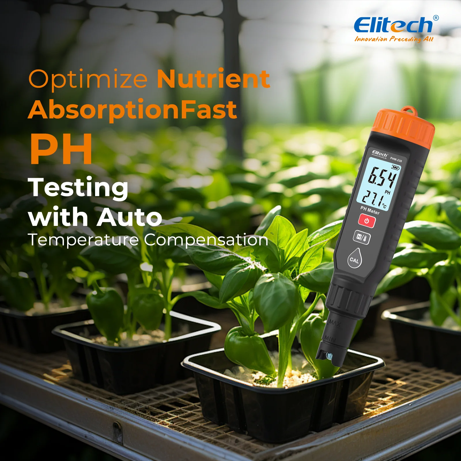 Elitech PHM-230 pH Pen Meter with Calibration Supplies, Reliable Digital Tester for pH, Temperature in Growing Solutions, Optimal Plant Health and Yield - Image 6
