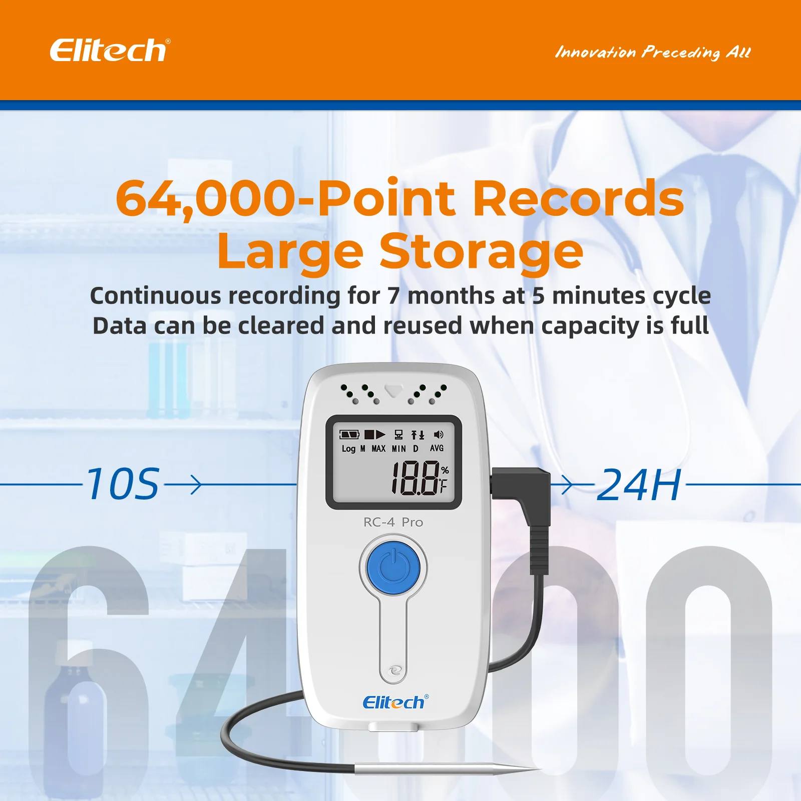Elitech RC-4 Pro PDF USB Digital Temperature Data Logger Reuseable Recorder DDL 64000 Points High Accuracy, Shadow Data, Built-in Buzzer, Auto PDF CSV Report, Windows/MacOS Software - Image 3