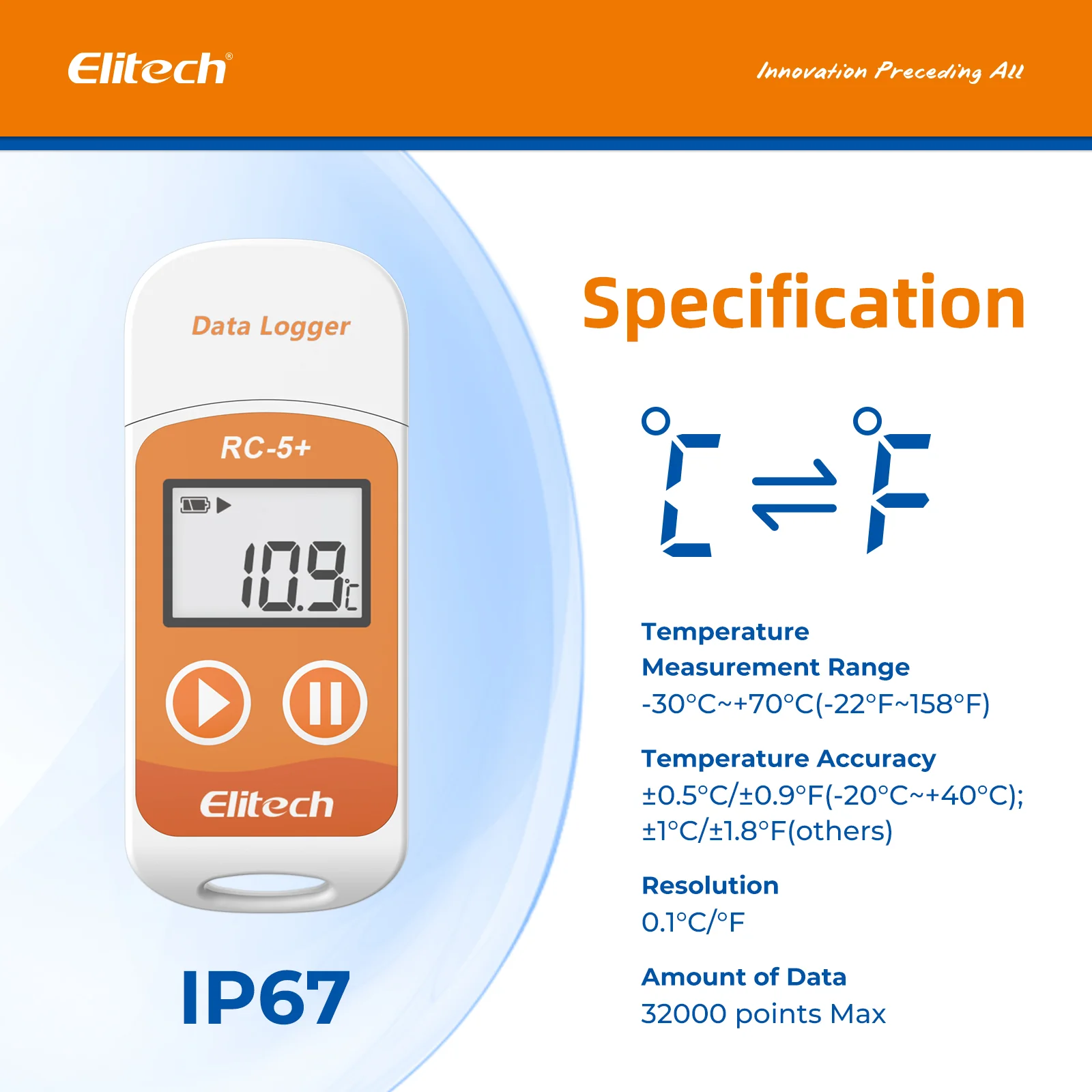 Elitech RC-5+ Temperature Data Logger, PDF USB Temperature Data Recorder, 32000 Points, with Calibration Certified - Image 7