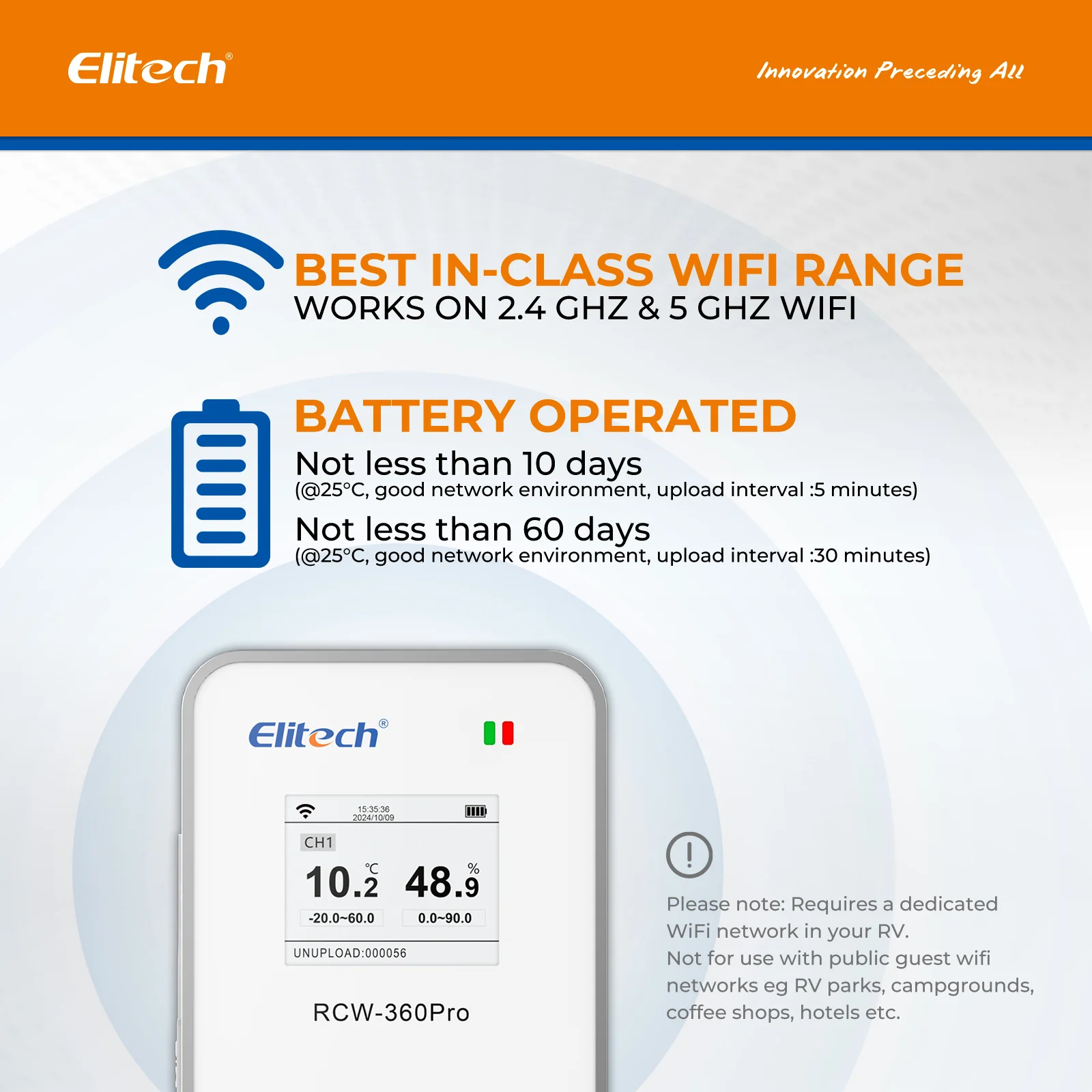 Elitech RCW-360Pro-iCold-WG-DC 4G Cellular & WiFi Temperature Humidity CO2 Sensor Data Logger 100000 Points, 2-Year Subscription Included, 24/7 Monitor, App/Email/Text/Sound Alerts, Cloud Storage, Monitor Anywhere, Anytime - Image 10