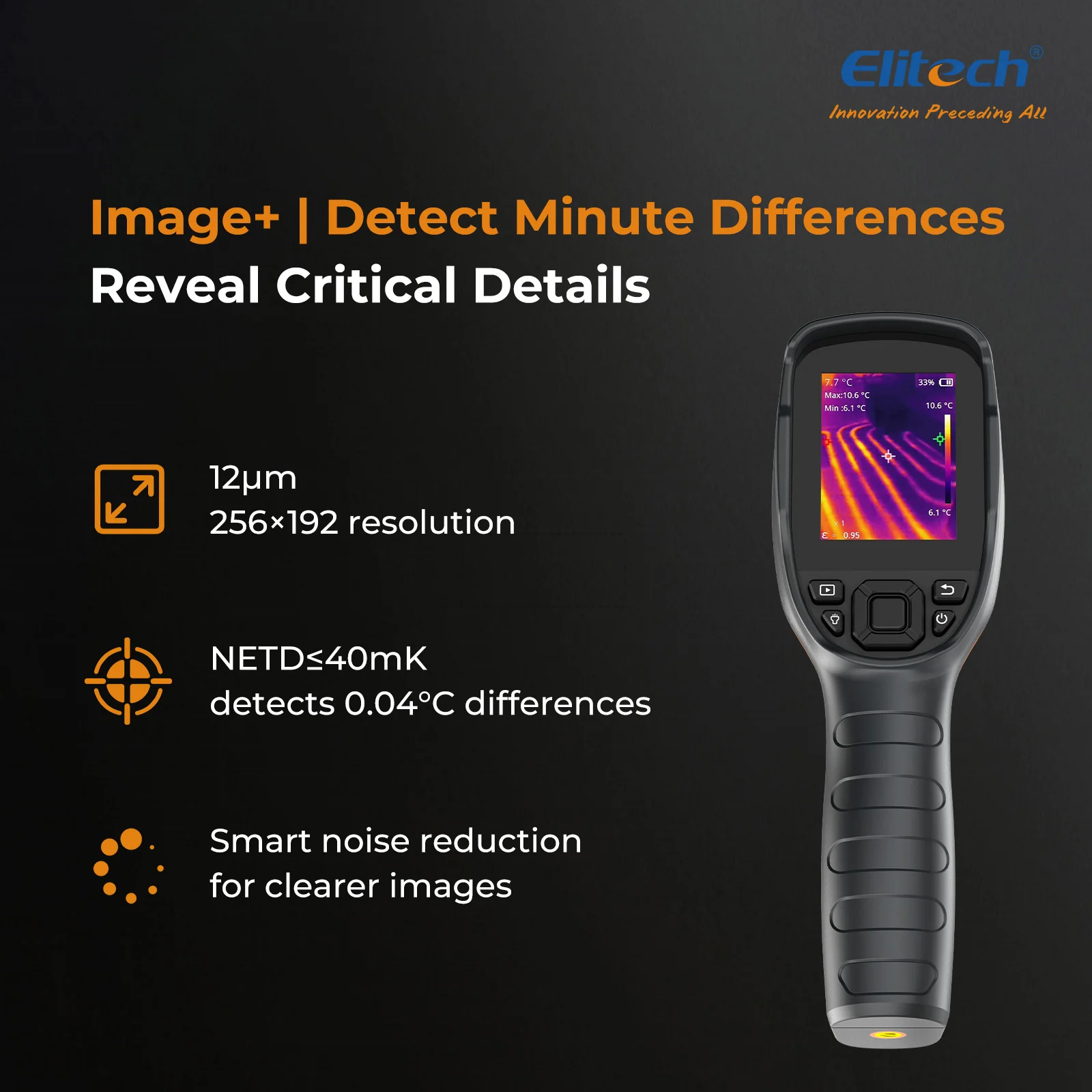 Elitech TIC-210 Handheld Thermal Imaging Camera – Infrared Thermal Imager with 256×192 IR Resolution, Real-Time Video Recording, Emissivity & Temp Alarm Settings, for HVAC, Electrical, Building Inspection - Image 3