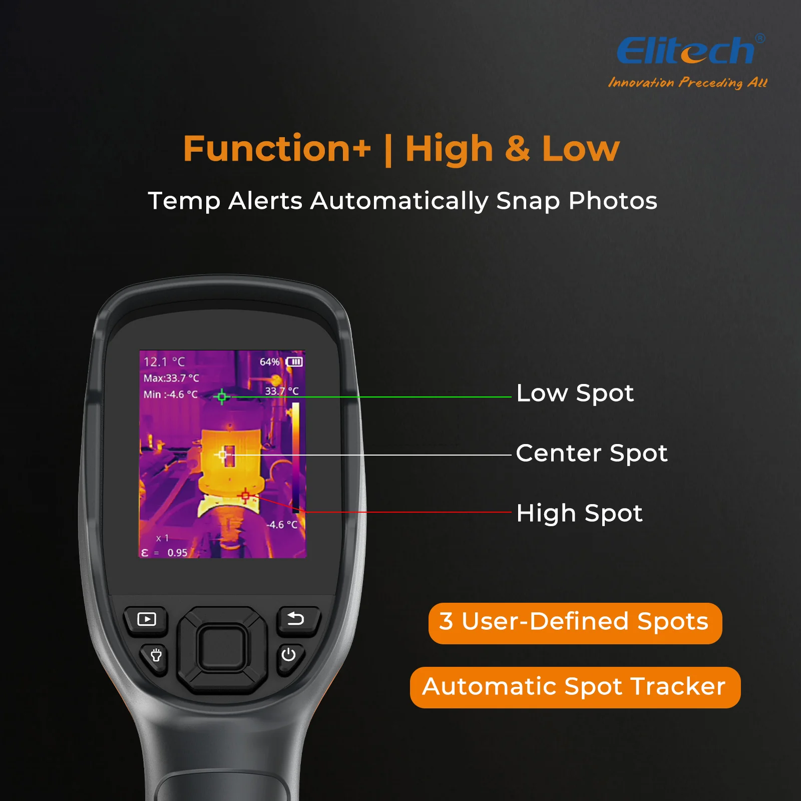 Elitech TIC-210 Handheld Thermal Imaging Camera – Infrared Thermal Imager with 256×192 IR Resolution, Real-Time Video Recording, Emissivity & Temp Alarm Settings, for HVAC, Electrical, Building Inspection - Image 4
