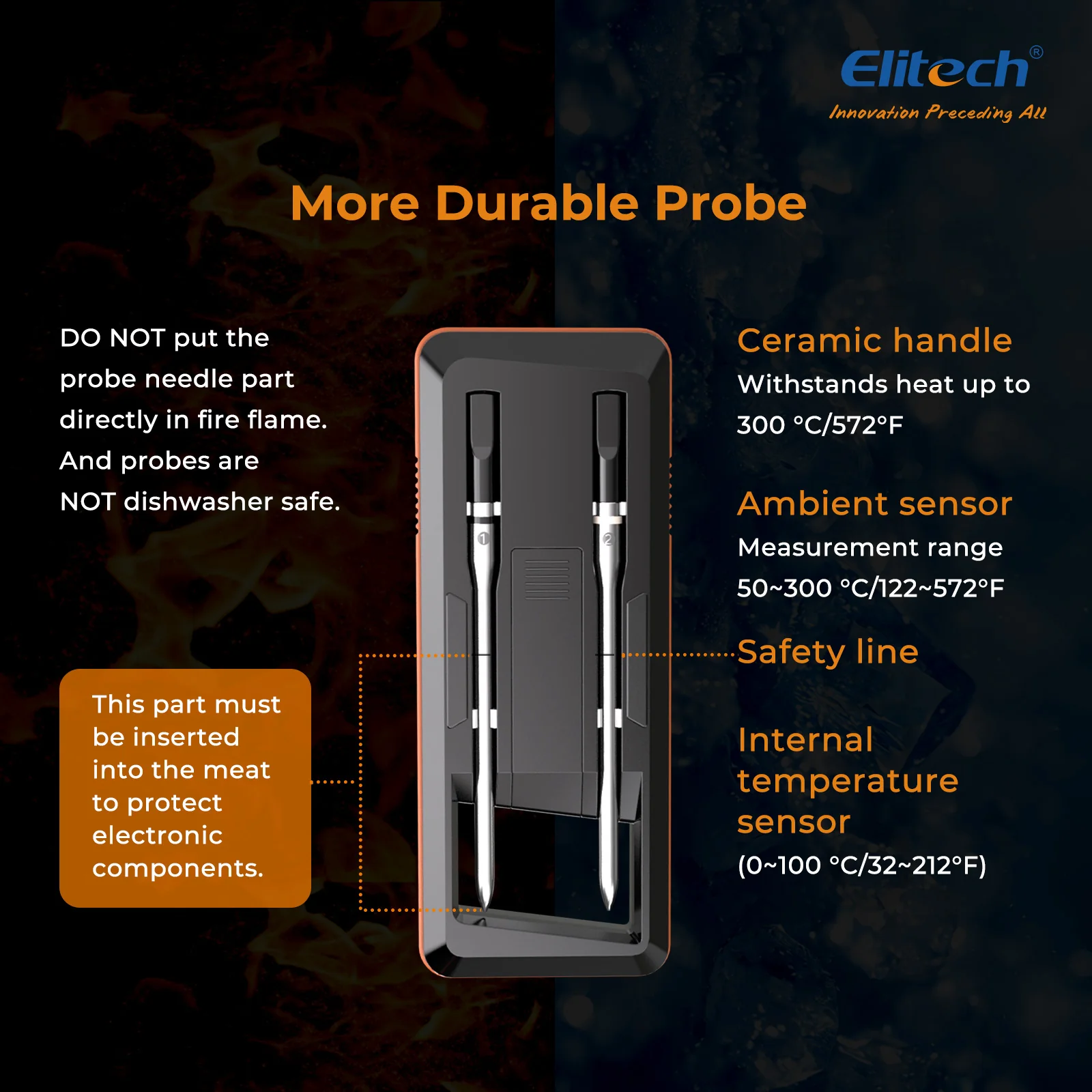 Elitech WMT-20 Wireless Smart Meat Thermometer, Dual-Probe Bluetooth Grill Thermometer with LCD Display and ToGrill App, for Oven, BBQ, Kitchen, and Outdoor Cooking - Image 5