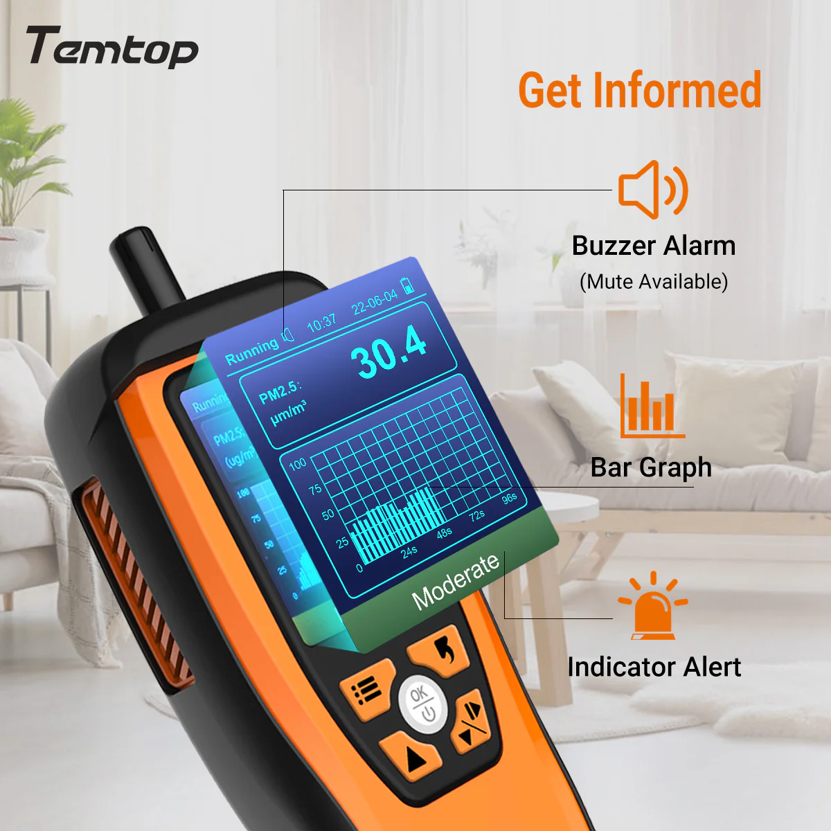 Temtop M2000C 2nd CO2 Air Quality Monitor for CO2 PM2.5 PM10 Particles Detector Temperature Humidity Display Audio Alarm Recording Curve, Data Export - Image 5