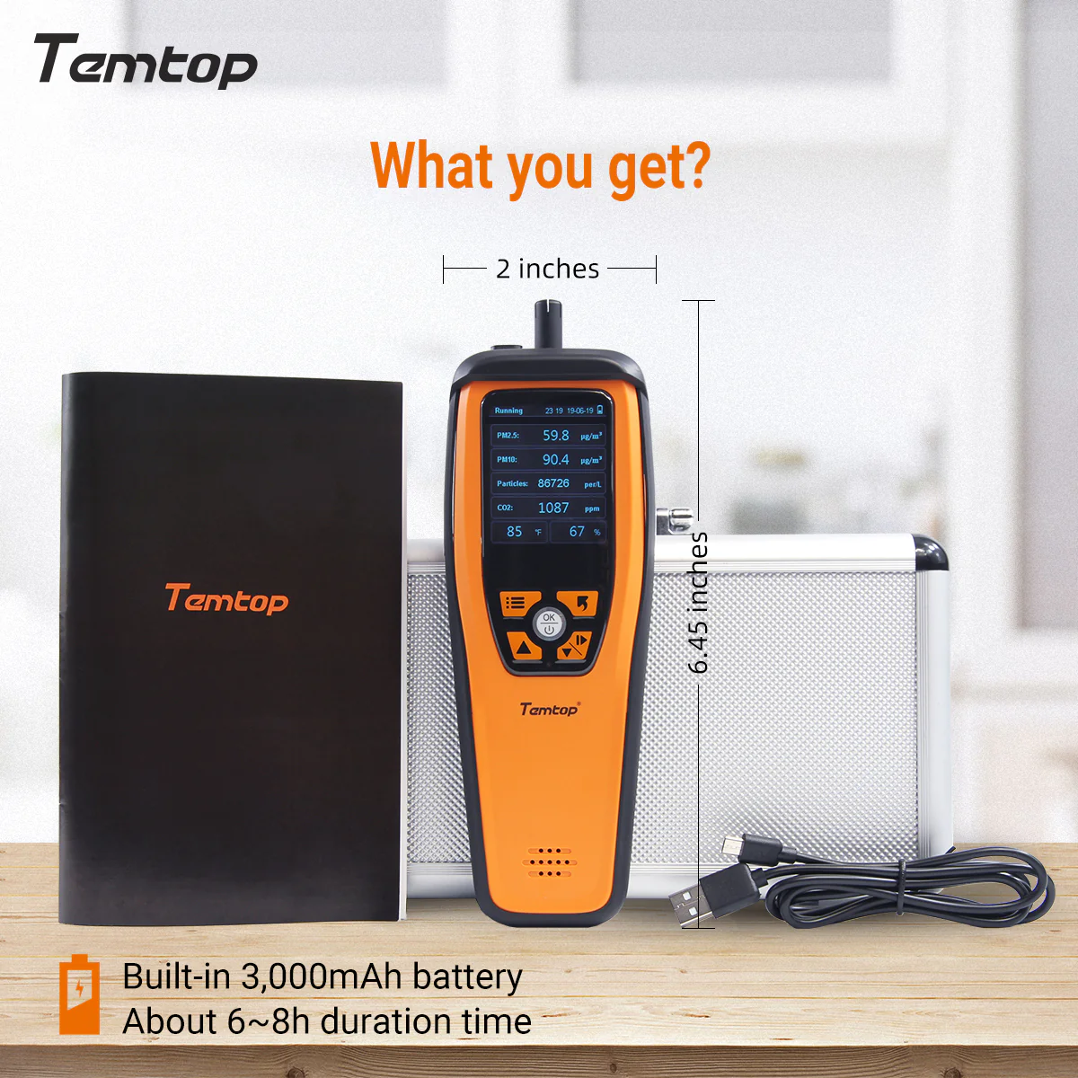 Temtop M2000C 2nd CO2 Air Quality Monitor for CO2 PM2.5 PM10 Particles Detector Temperature Humidity Display Audio Alarm Recording Curve, Data Export - Image 7