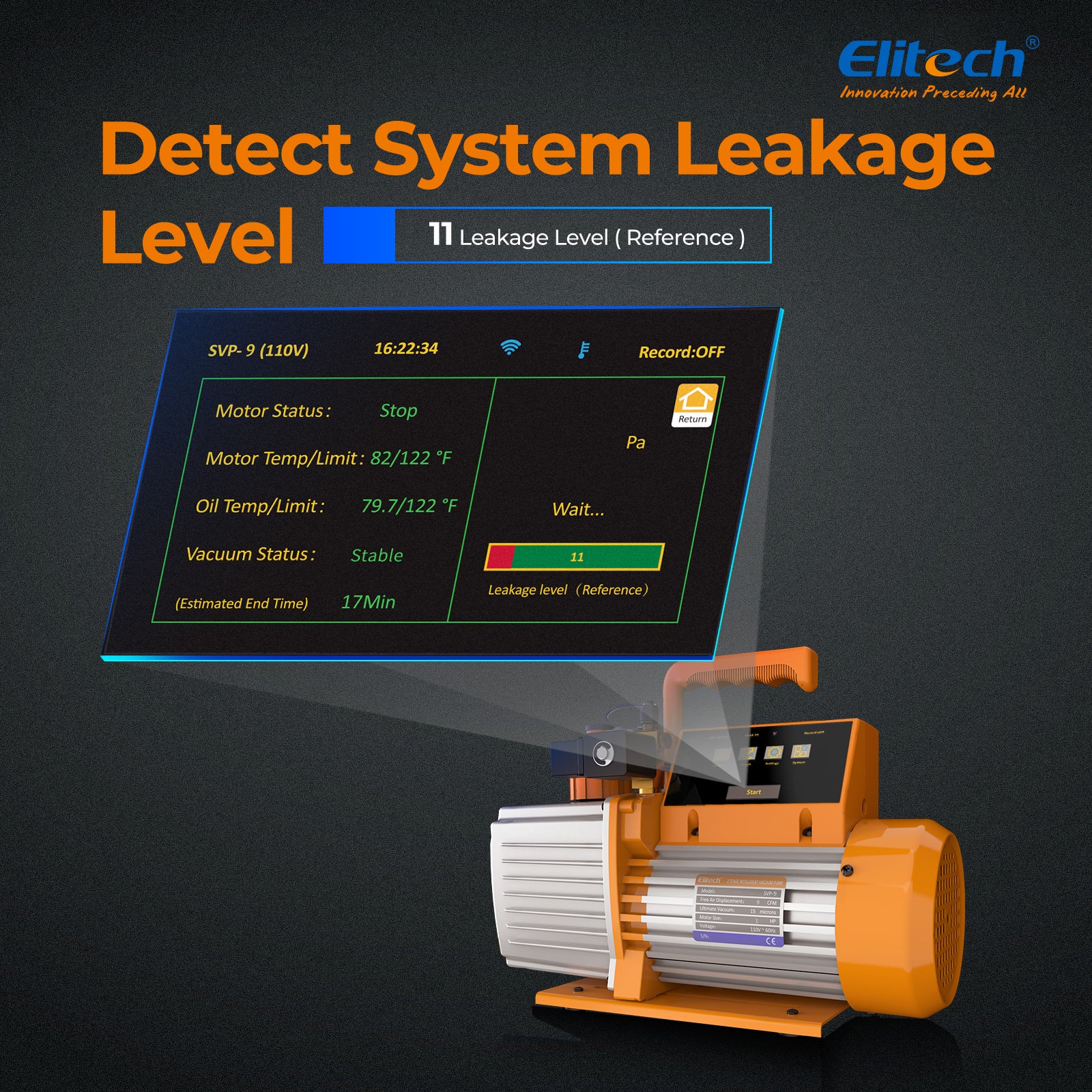 Elitech SVP-9/V900 220V Intelligent 2-Stage Vacuum Pump, 9CFM, 4L/S, APP Control, Data Logging, Smart Control, HVAC Refrigerator Heat Pump Auto Air Condition Service Tool (oil is not included) - Image 5