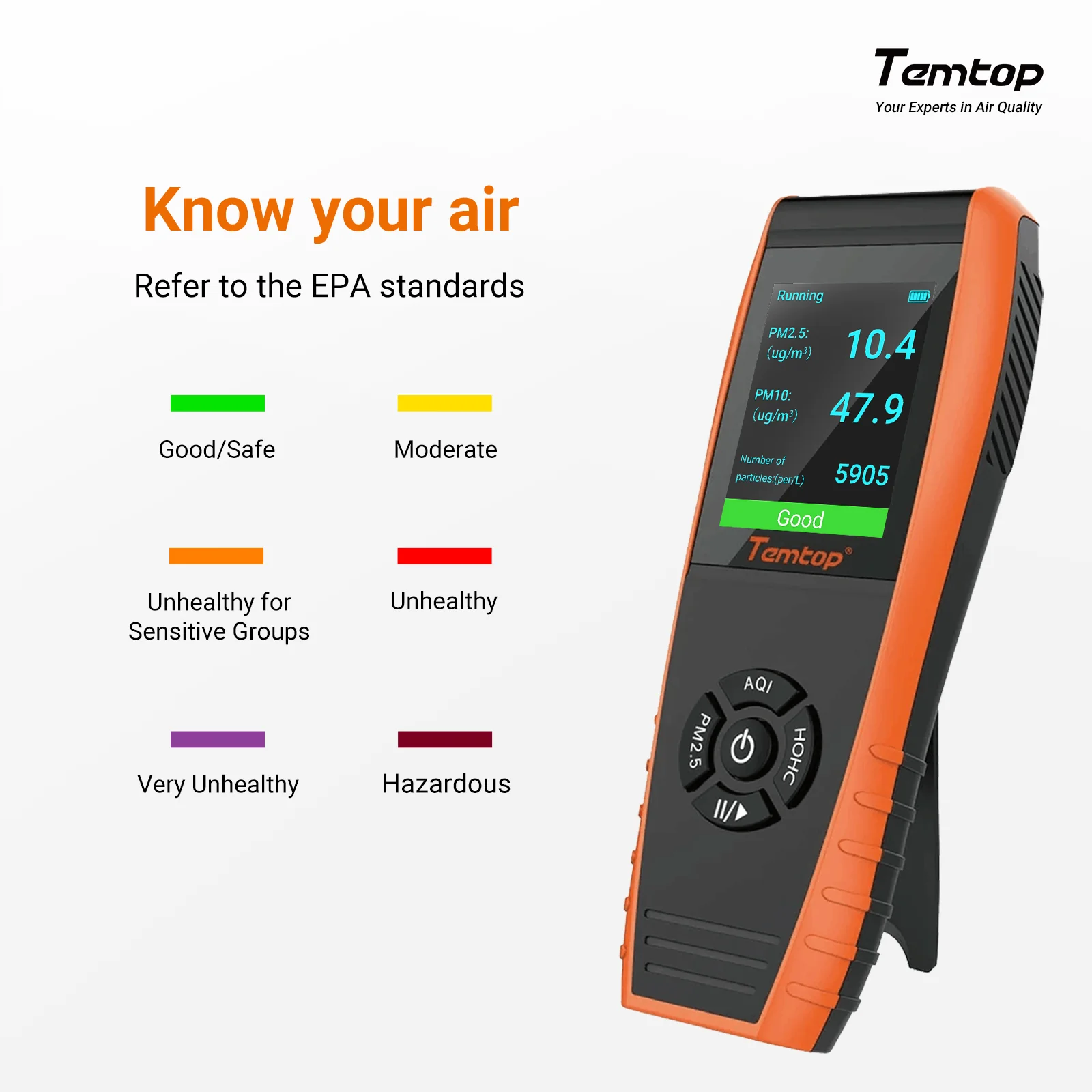 Temtop LKC-1000S+ 2nd Air Quality Monitor, Data Export PM2.5 PM10 HCHO AQI Particles VOCs Humidity and Temperature - Image 4