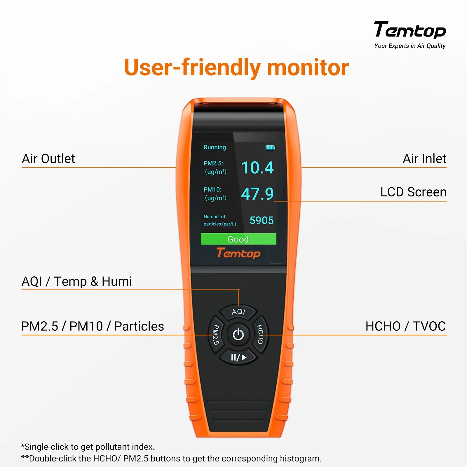 Temtop LKC-1000S+ 2nd Air Quality Monitor, Data Export PM2.5 PM10 HCHO AQI Particles VOCs Humidity and Temperature - Image 6