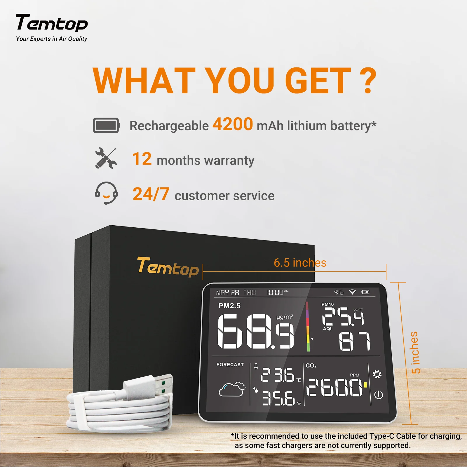 Temtop M100 Air Quality Monitor WiFi Smart Air Station PM2.5 PM10 CO2 Meter Temperature Humidity Detector for Home - Image 10