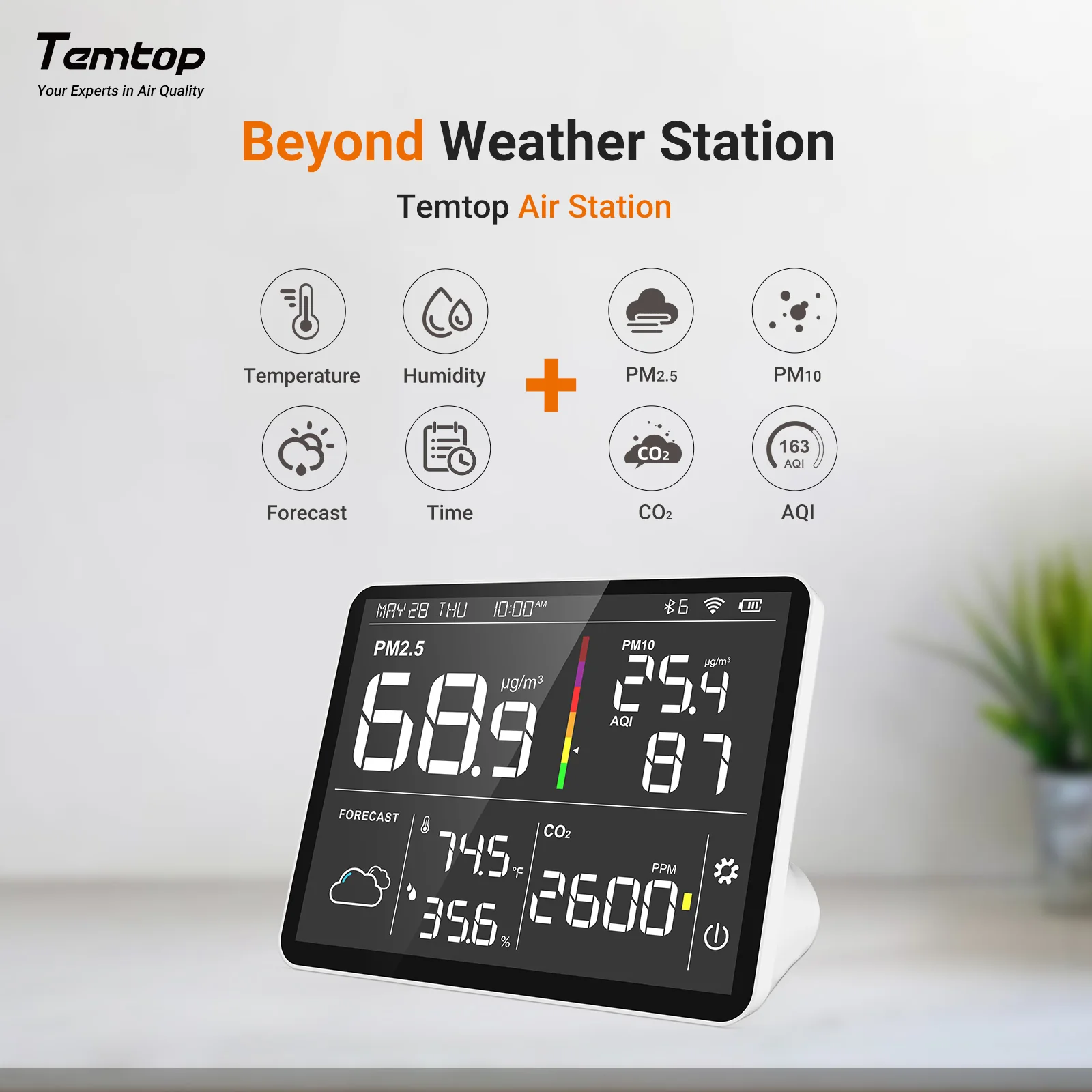 Temtop M100 Air Quality Monitor WiFi Smart Air Station PM2.5 PM10 CO2 Meter Temperature Humidity Detector for Home - Image 3