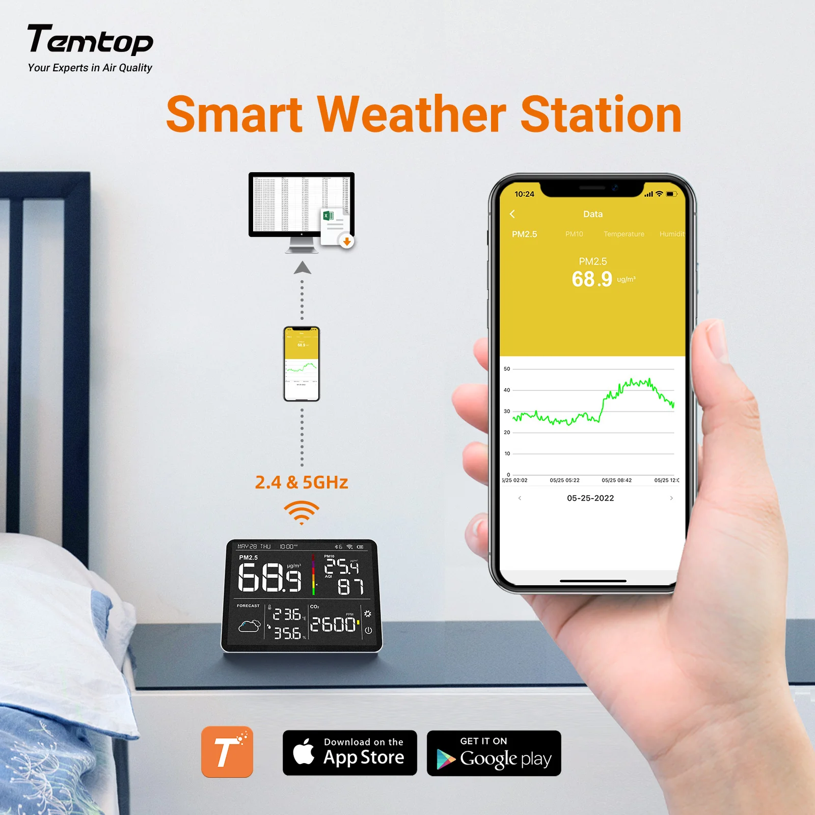 Temtop M100 Air Quality Monitor WiFi Smart Air Station PM2.5 PM10 CO2 Meter Temperature Humidity Detector for Home - Image 4