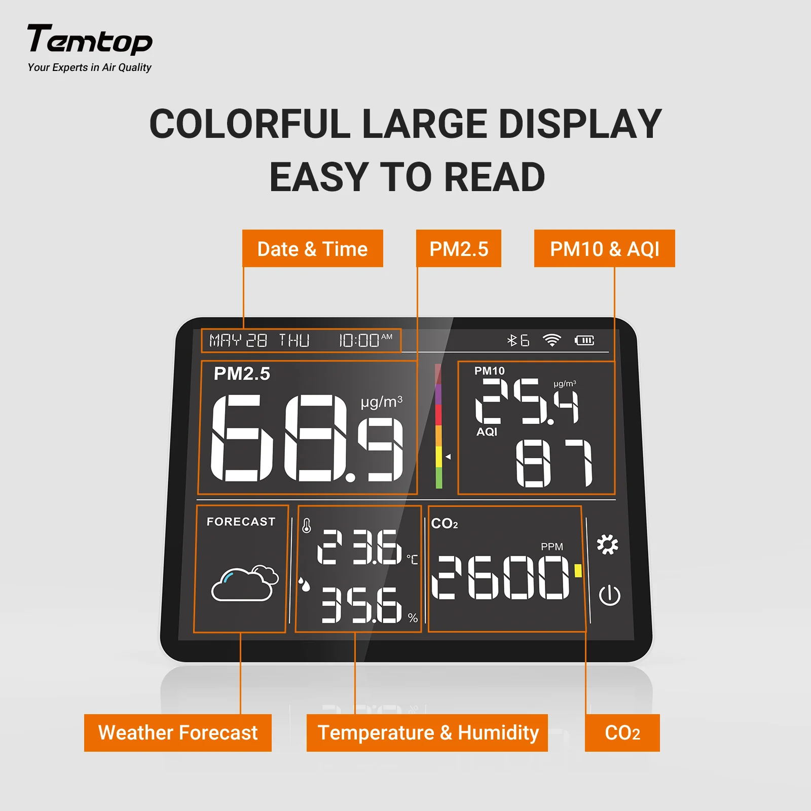 Temtop M100 Air Quality Monitor WiFi Smart Air Station PM2.5 PM10 CO2 Meter Temperature Humidity Detector for Home - Image 7