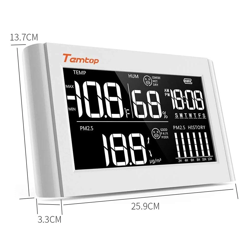Temtop P20 PM2.5 Air Quality Monitor Professional Laser Particle Sensor Detector Real Time Temperature Humidity Display Rechargeable Battery - Image 3