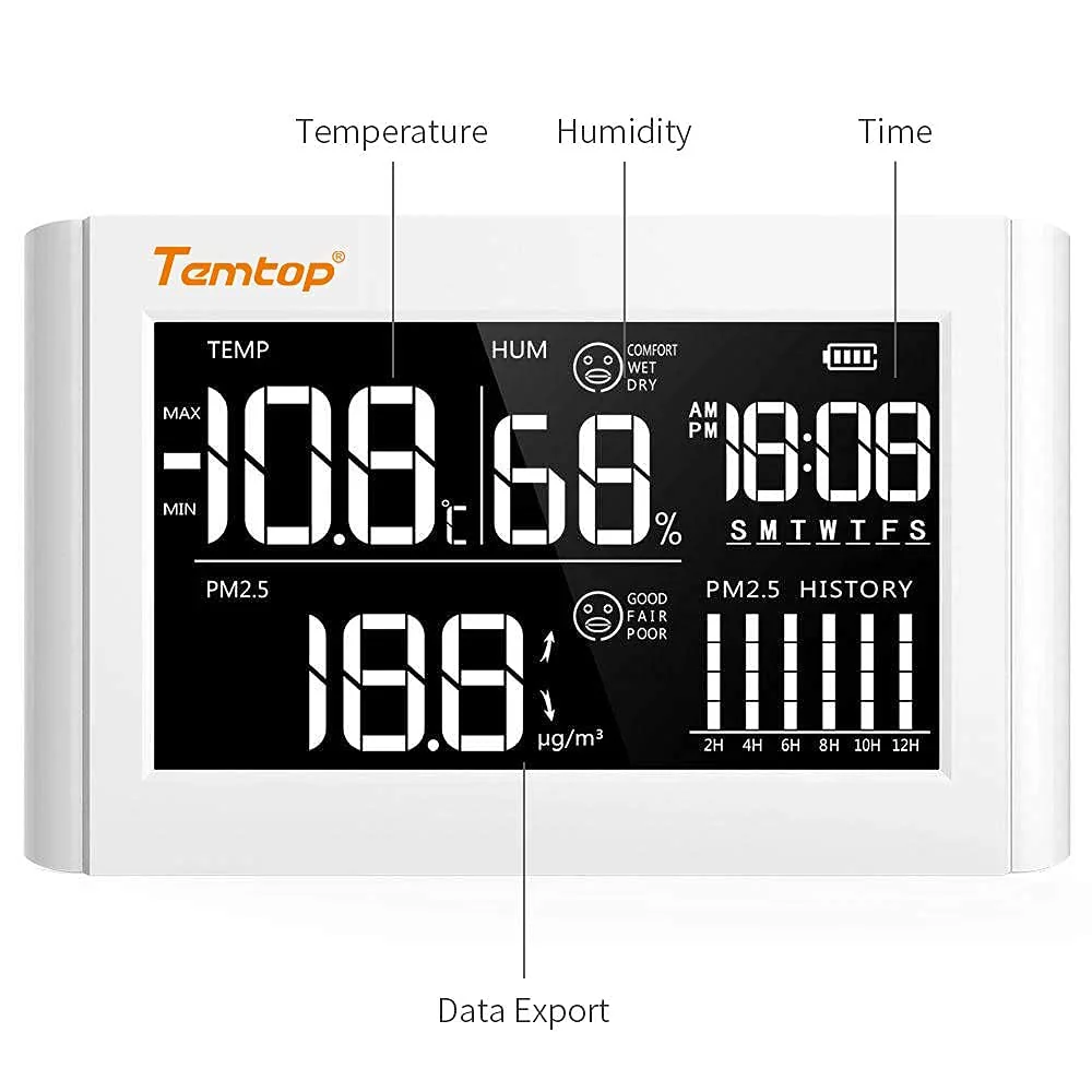 Temtop P20 PM2.5 Air Quality Monitor Professional Laser Particle Sensor Detector Real Time Temperature Humidity Display Rechargeable Battery - Image 4